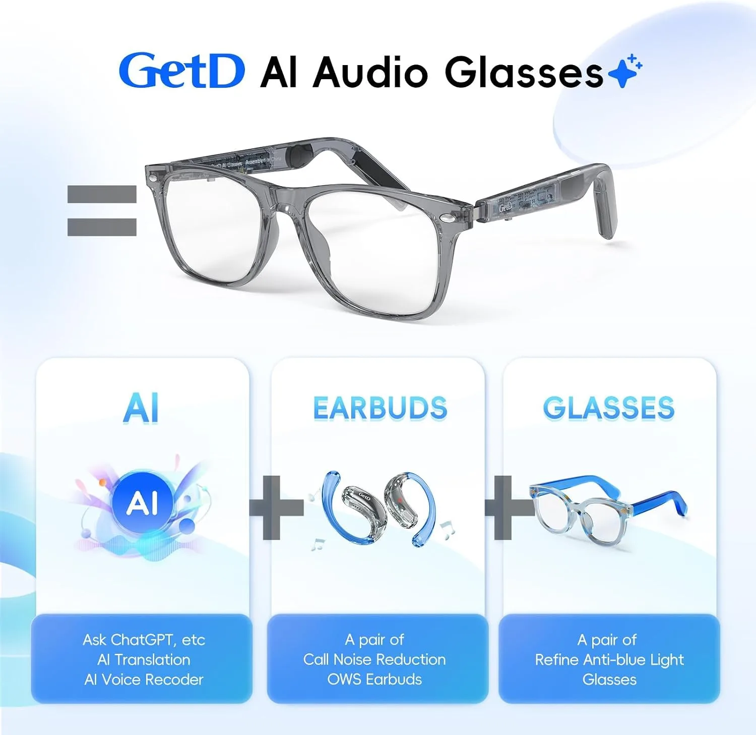 GetD AI Glasses, Smart Glasses Powered by ChatGPT, Real-Time AI Translation