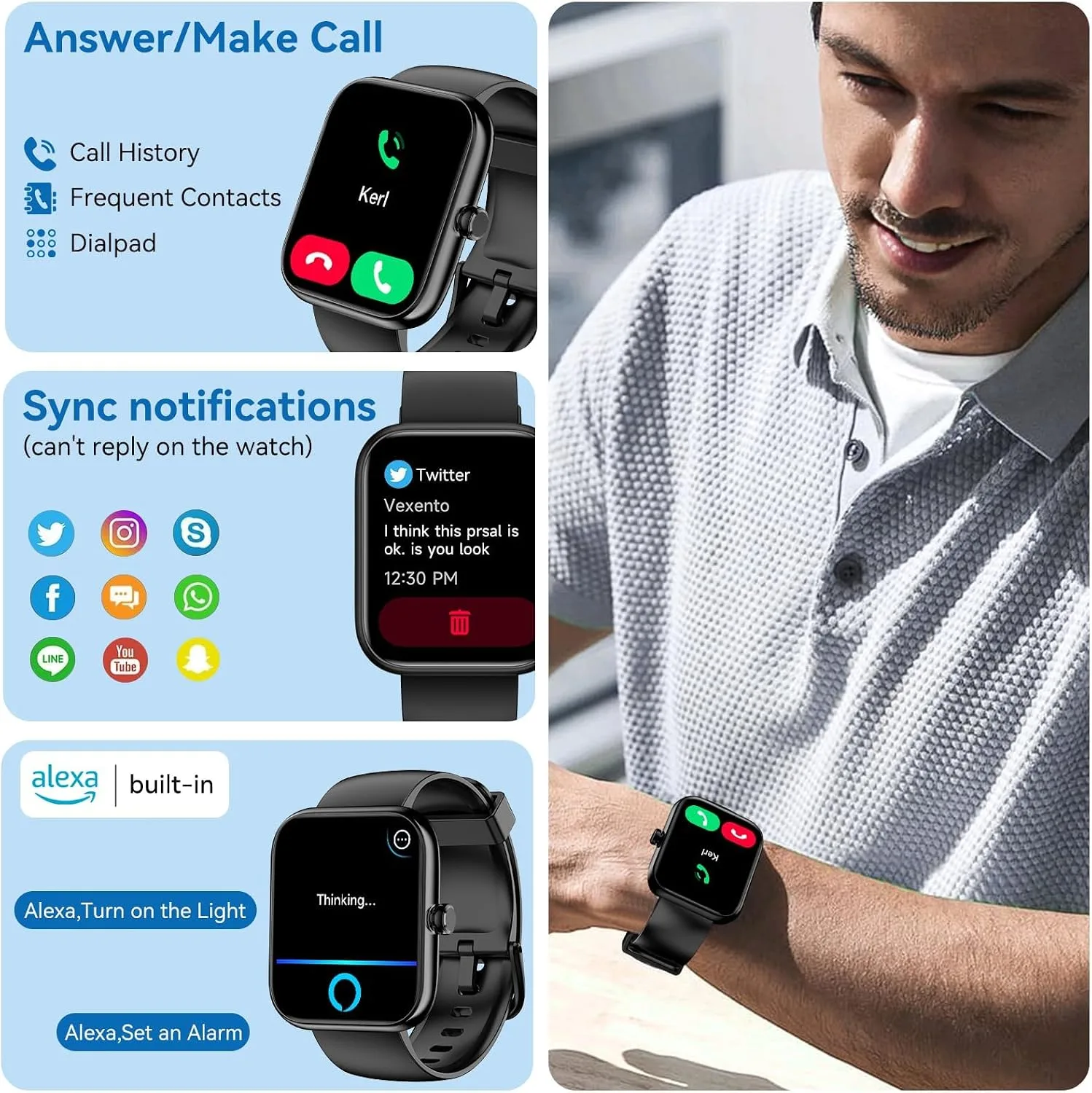 Smart Watch with Alexa Built-in, 1.83" HD Touchscreen 2026 Fitness Tracker with Bluetooth Fitness Watch Heart Rate/Sleep Monitor, 120+ Sport Modes, IP68 Waterproof, Smartwatch for Android iOS (Black)