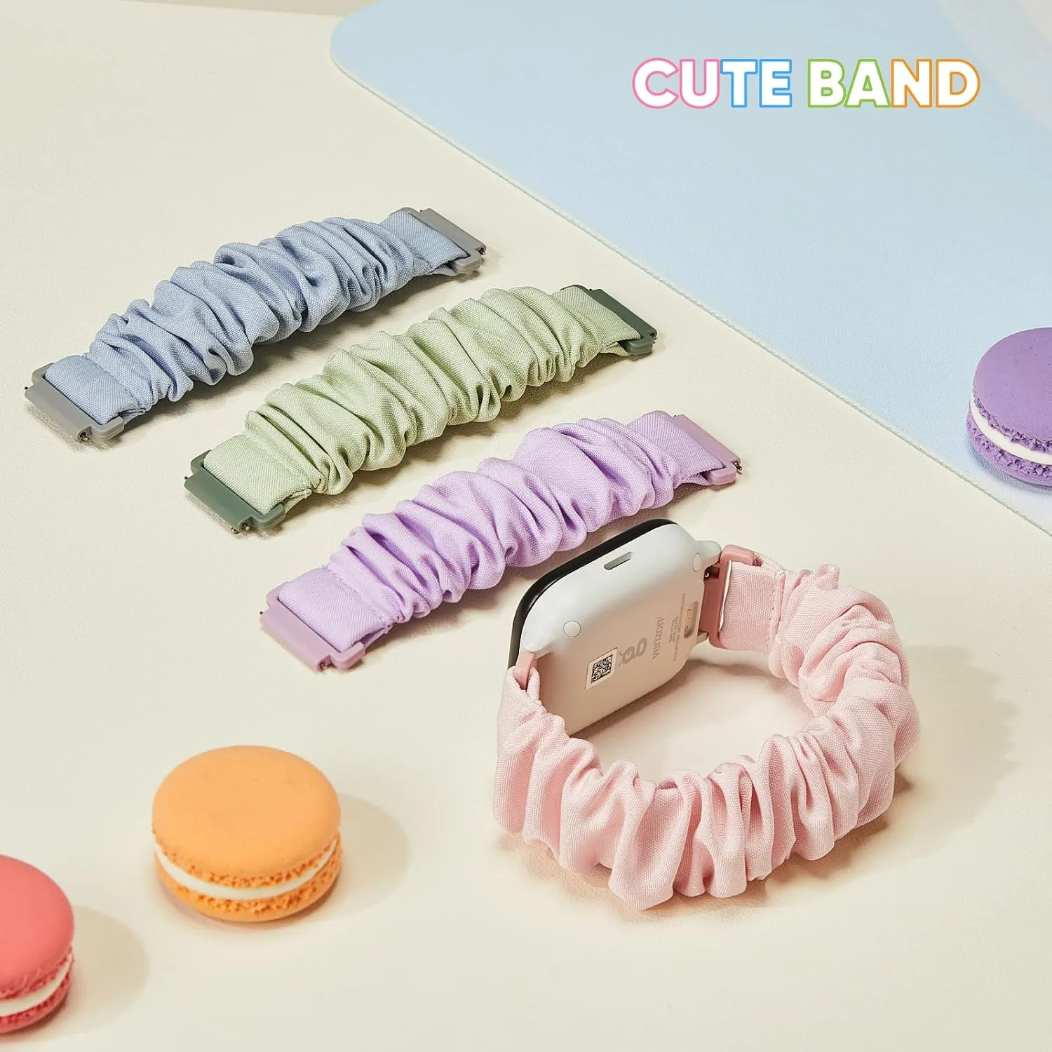4 Pack Kids Scrunchie Bands Compatible with Gizmo Watch 3 2 1/Gabb Watch 3e 3 2 1/Sync UP Watch/Cosmo Jr Track Watch, 20mm Stretchy Solo Loop Cute Band for Boys & Girls