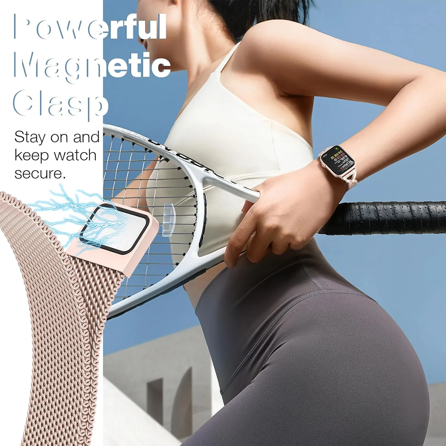 Thin Mesh Loop with X-Shape Clasp Compatible with Apple Watch Bands Women