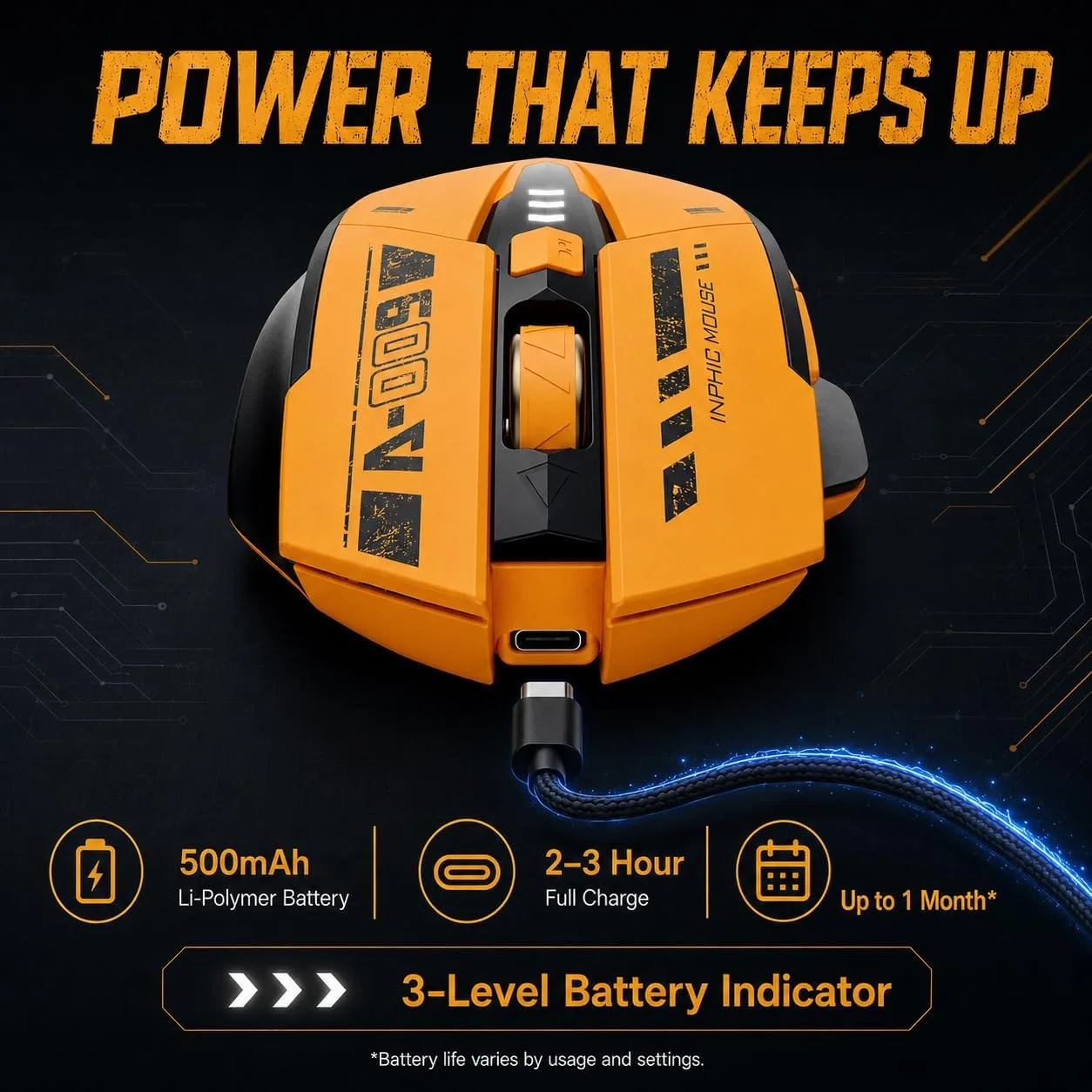 INPHIC A9 Wireless Gaming Mouse, Rechargeable, 12800 DPI, RGB Light