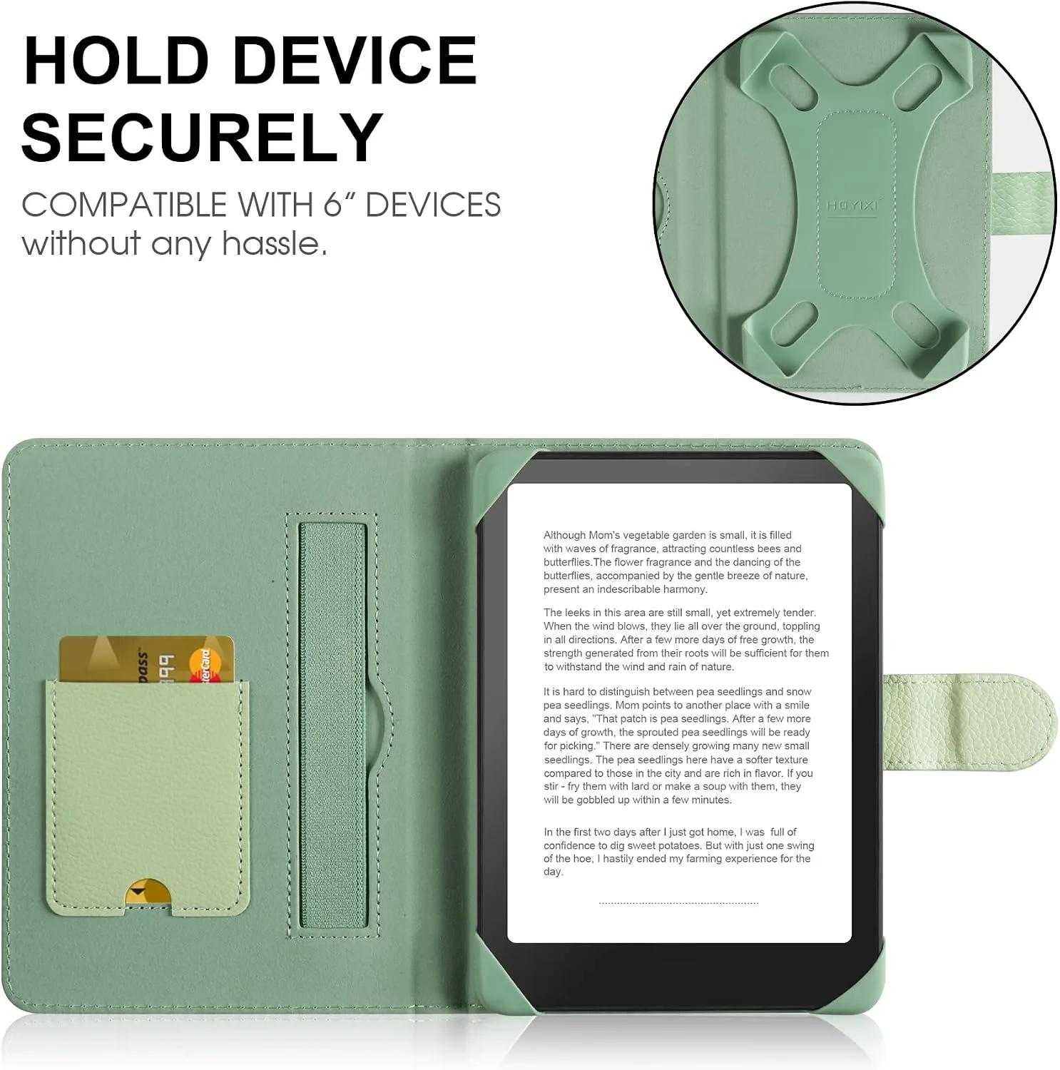 HoYiXi Universal Case for 6-inch Kindle eReader Compatible with Kobo/Voyaga/Pocketbook/Tolino E-Book Reader,6'' eReader Protective Cover with Built-in Card Slot,Green