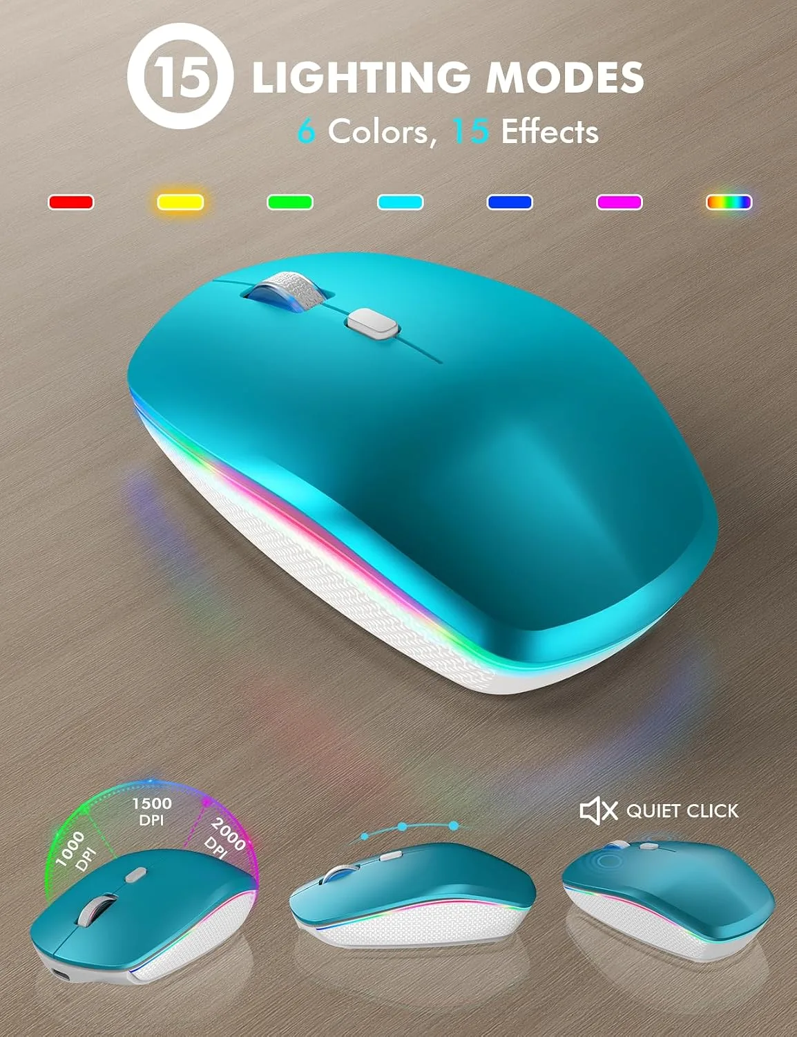 Wireless Keyboard and Mouse Combo with RGB Backlit, Rechargeable
