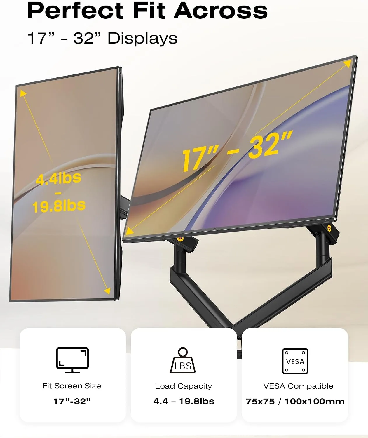 NB SmooVex™ Computer Monitor Arm, Monitor Stand fits up to 32 Inch, Mechanical Spring Monitor Arm, VESA 75/100 mm, Model-A5C