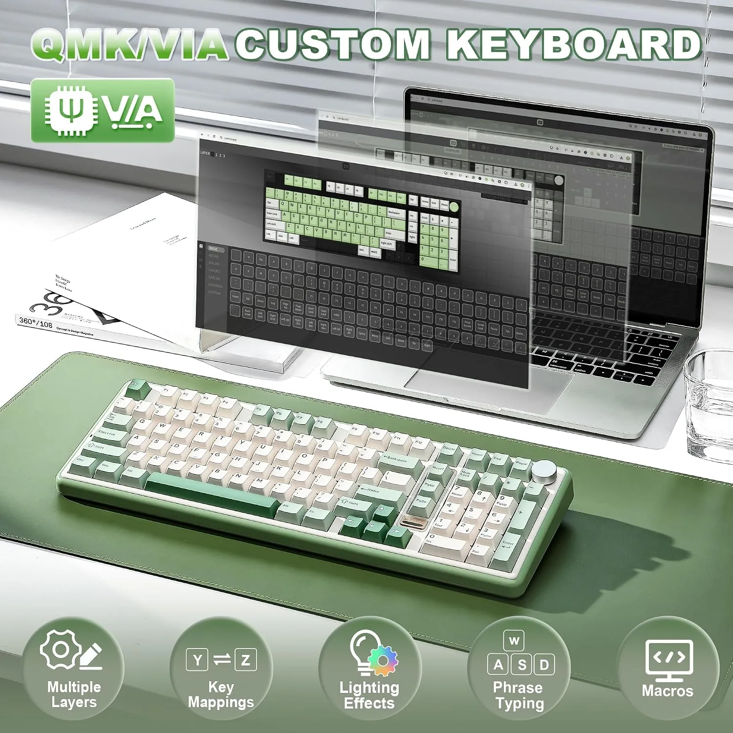 YUNZII B98 PRO 96% Wireless Mechanical Keyboard(Matcha Green, Candy Switch)