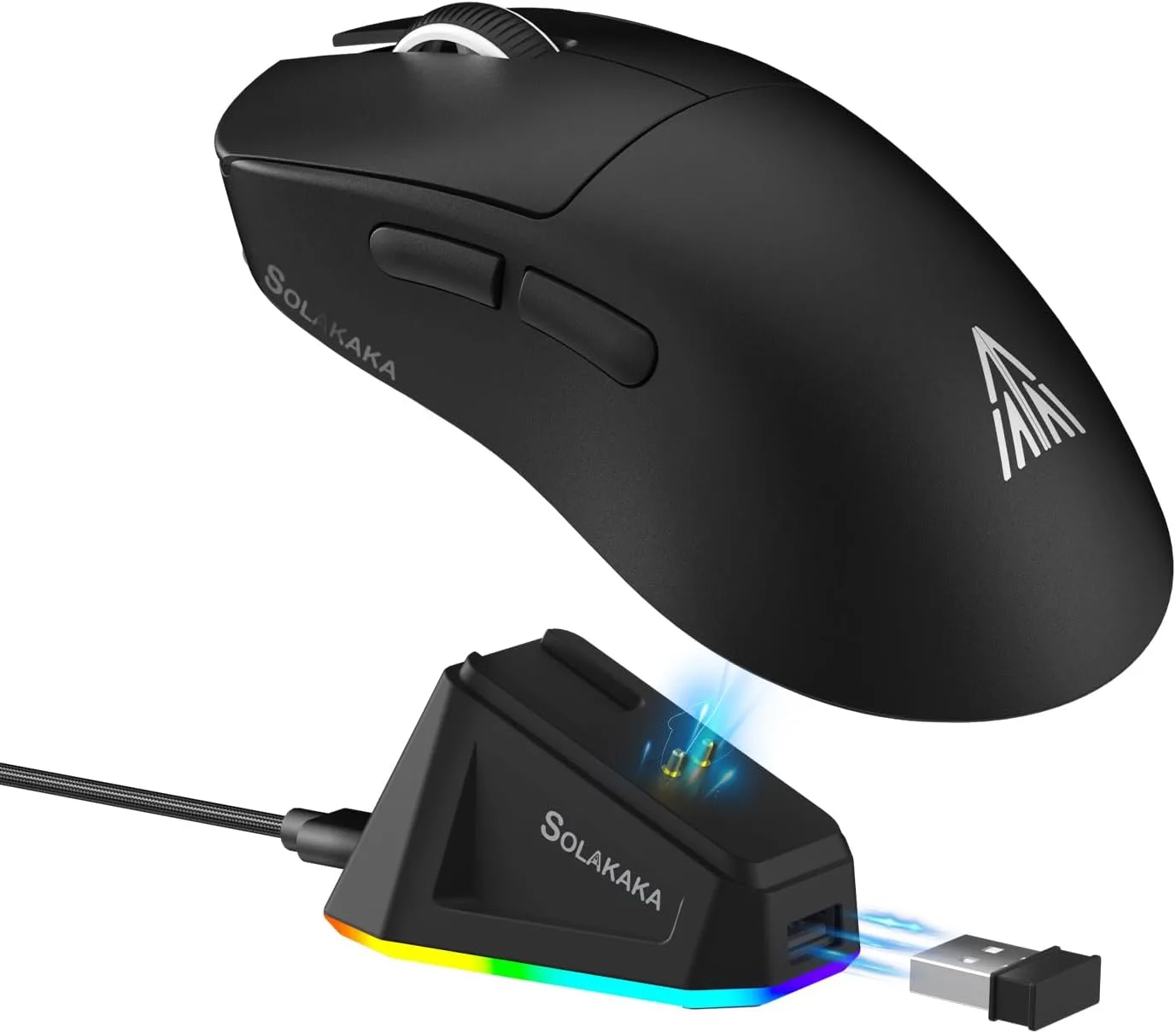 Mouse Gamer Solakaka SM822 inalámbrico con base de carga, sensor PAW3311, hasta 24,000 DPI, 62g, 5 botones programables, negro