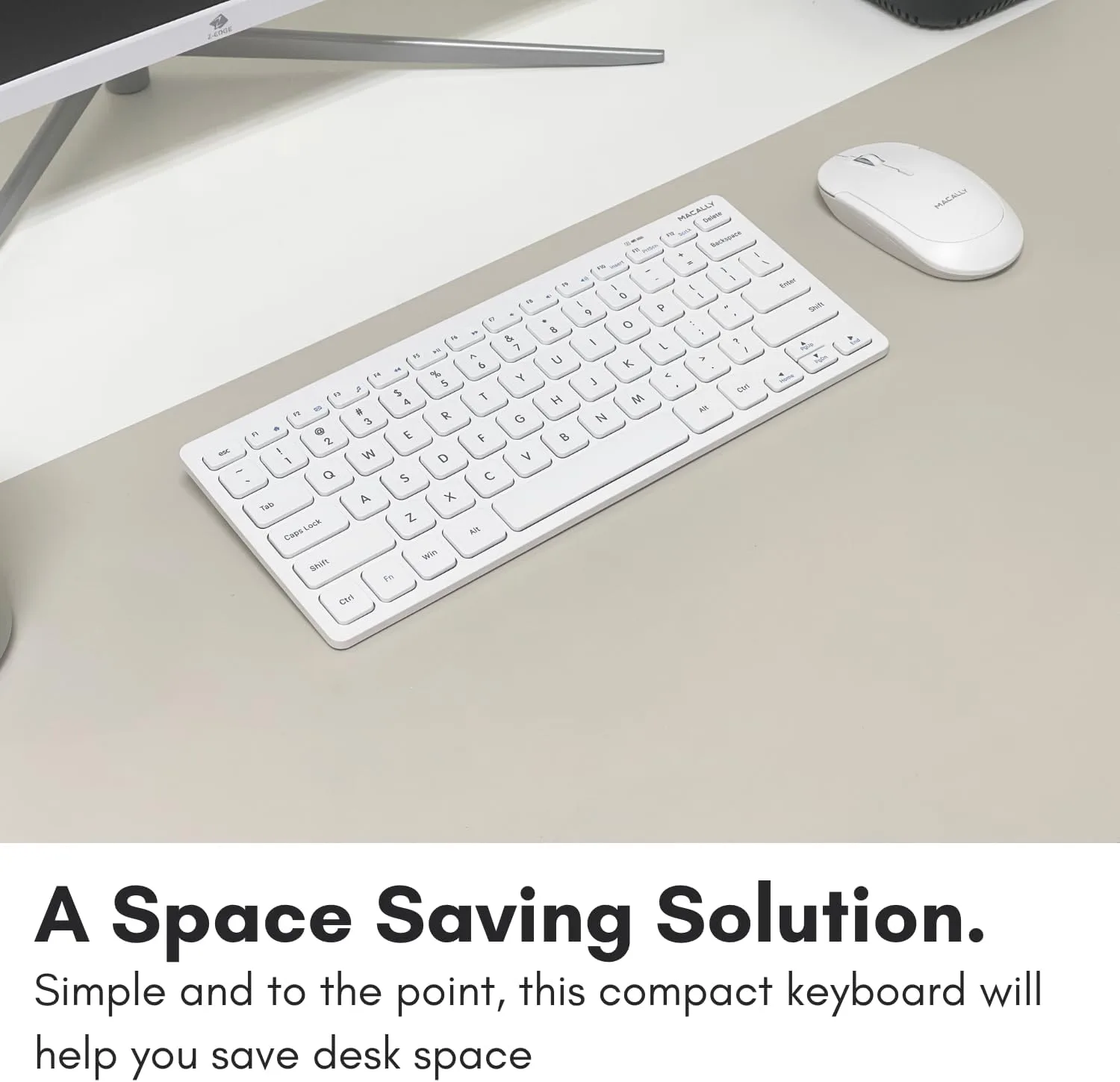 Macally Mini Compact Keyboard - Wireless Keyboards for Desktop PC, Surface, Chromebook, Notebook, Laptop Keyboard, Slim Key Board with 2.4G Wireless USB - Small Keyboard for Travel (White)