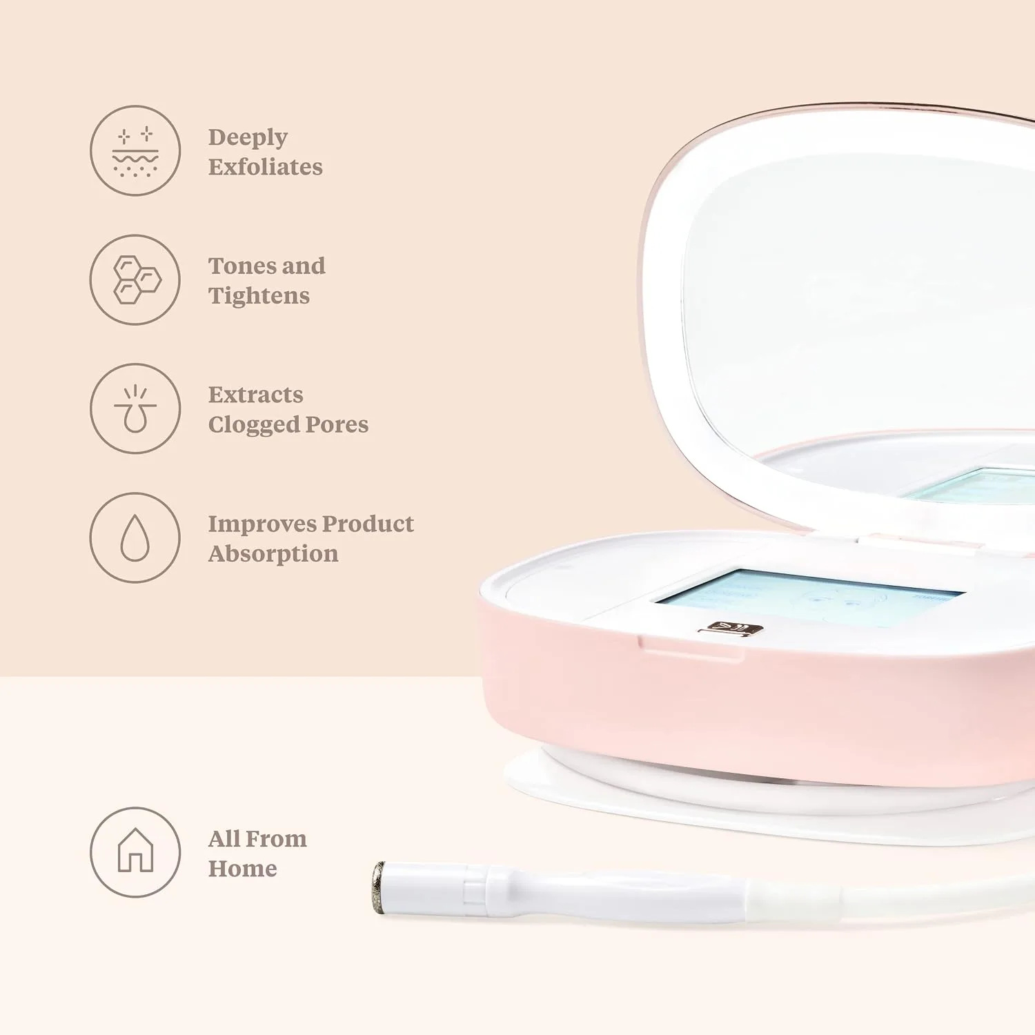Trophy Skin UltradermMD - 3 in 1 Home Spa Microdermabrasion - Deep Skin Exfoliator Machine with Real Diamond and Pore Extractor Tips - Rejuvenate Face Skin and Even Out Skin Tone - Blush
