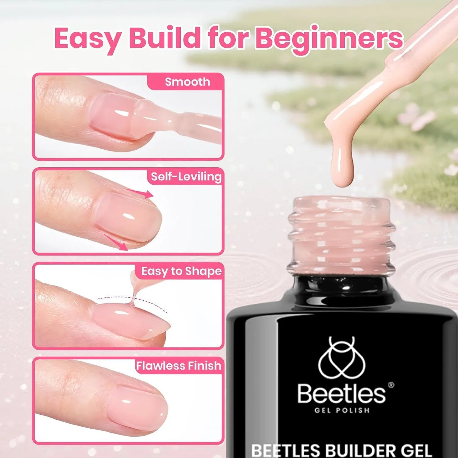 Beetles Builder Gel Nail Kit, 6 Colors Building Gel & Base Top Coat