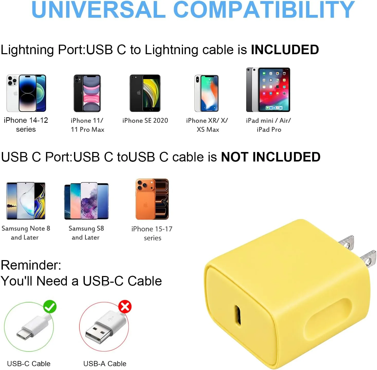 Extra Long 10FT iPhone 14 13 12 Charger Fast Charging 20W PD USB C Wall Charger with Fast Charging Cable Compatible iPhone 14/13/12/11/Pro/Pro Max/Mini/Xs Max/XR/X, iPad - Yellow