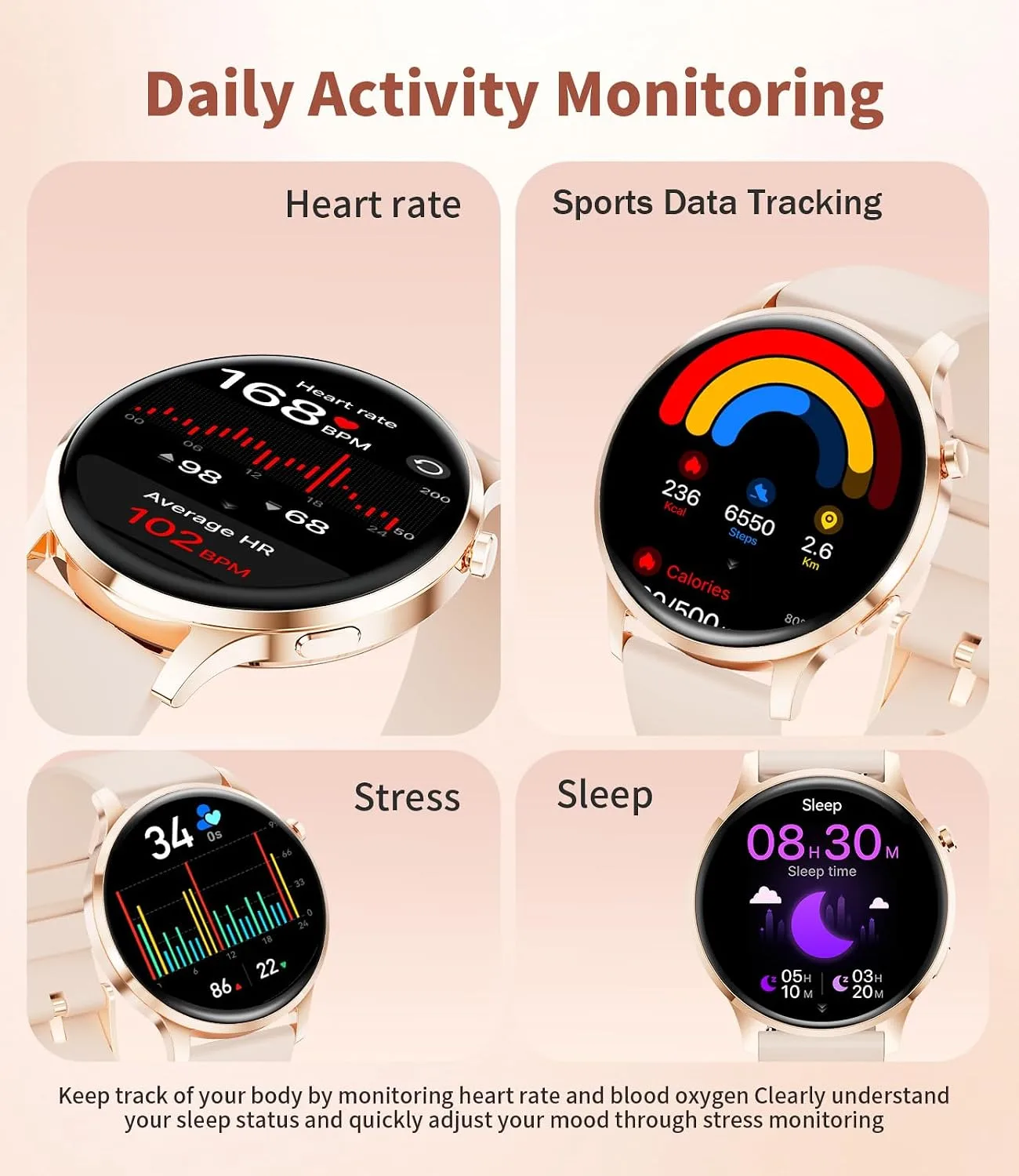 LIGE Smart Watches for Women,1.32" HD Fitness Tracker Watch with Answer/Make Call,AI Voice Control,Heart Rate/Calories/SpO2 Monitor 100+ Sport Modes Ladies Smart Watch for Android iOS (Pink)