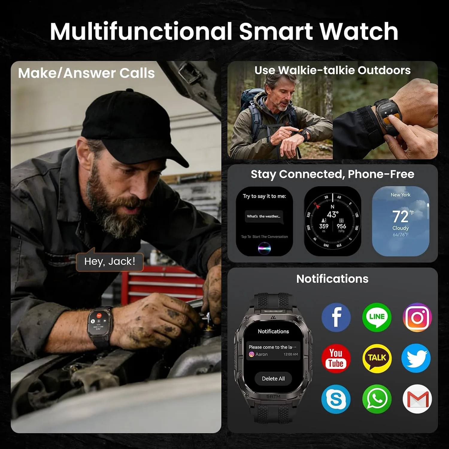 KOSPET Tank M4C Smart Watch Rugged, Dual-Band GPS, 5ATM & IP69K Waterproof