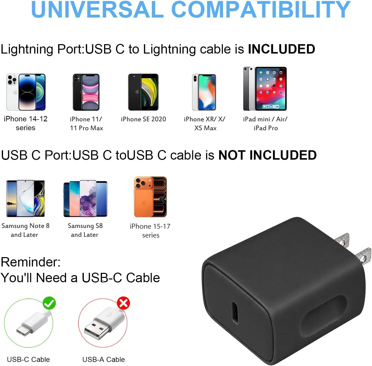 iPhone 14 13 12 Fast Charger 20W PD USB C Wall Charger with 6FT Fast Charging Cable for iPhone 14/14 Pro/14 Pro Max/14 Plus/13/12/11/Pro/Pro Max/Mini/Xs Max/X, iPad - Black
