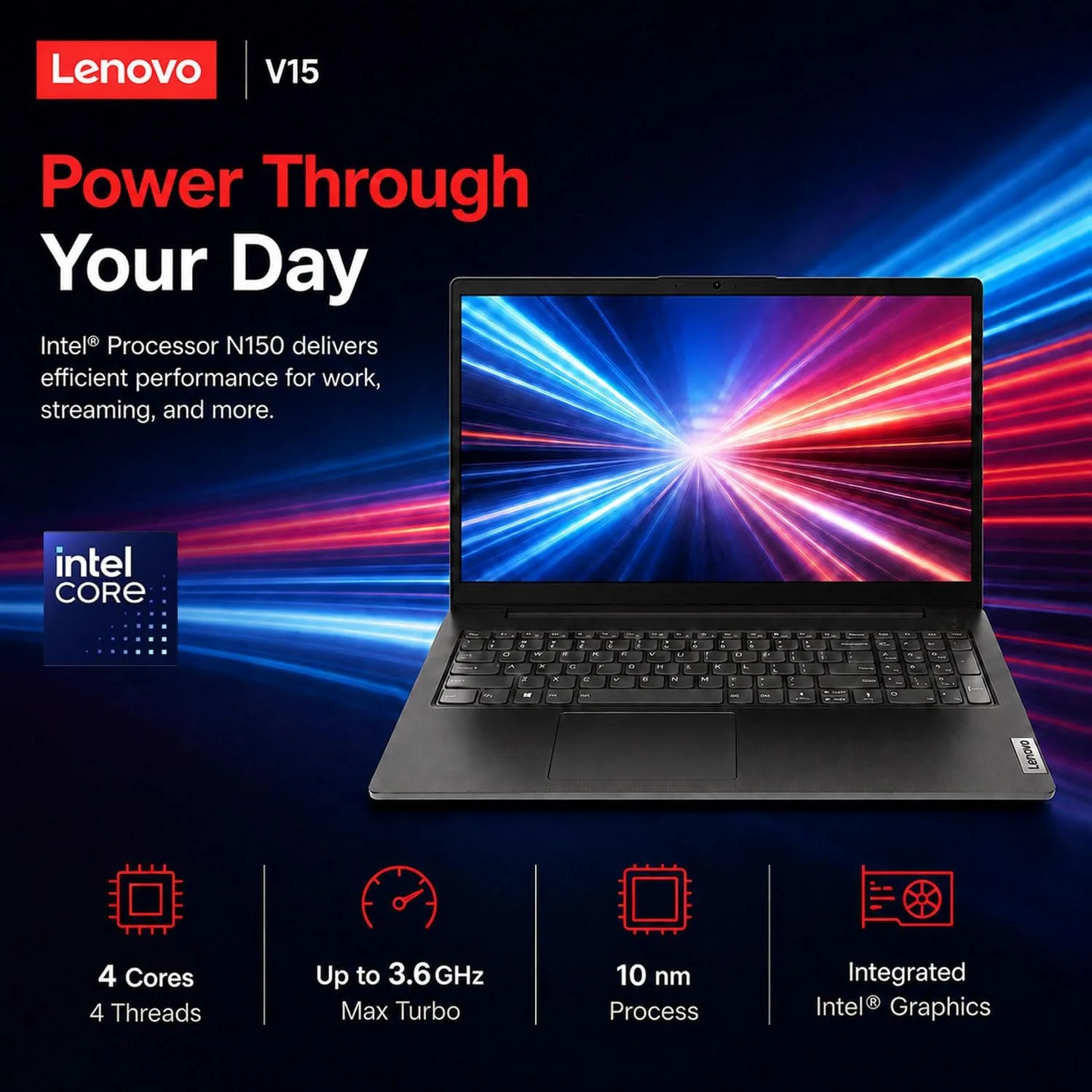 Lenovo 2026 New V-Series Business and Student Laptop, Powerful Intel Quad-Core Processor, 15.6" FHD Display, 16GB DDR5 Ram, 1TB PCIe, Bluetooth 5.3, Wi-Fi 6, Long Battery Life, HDMI, Windows 11 Pro