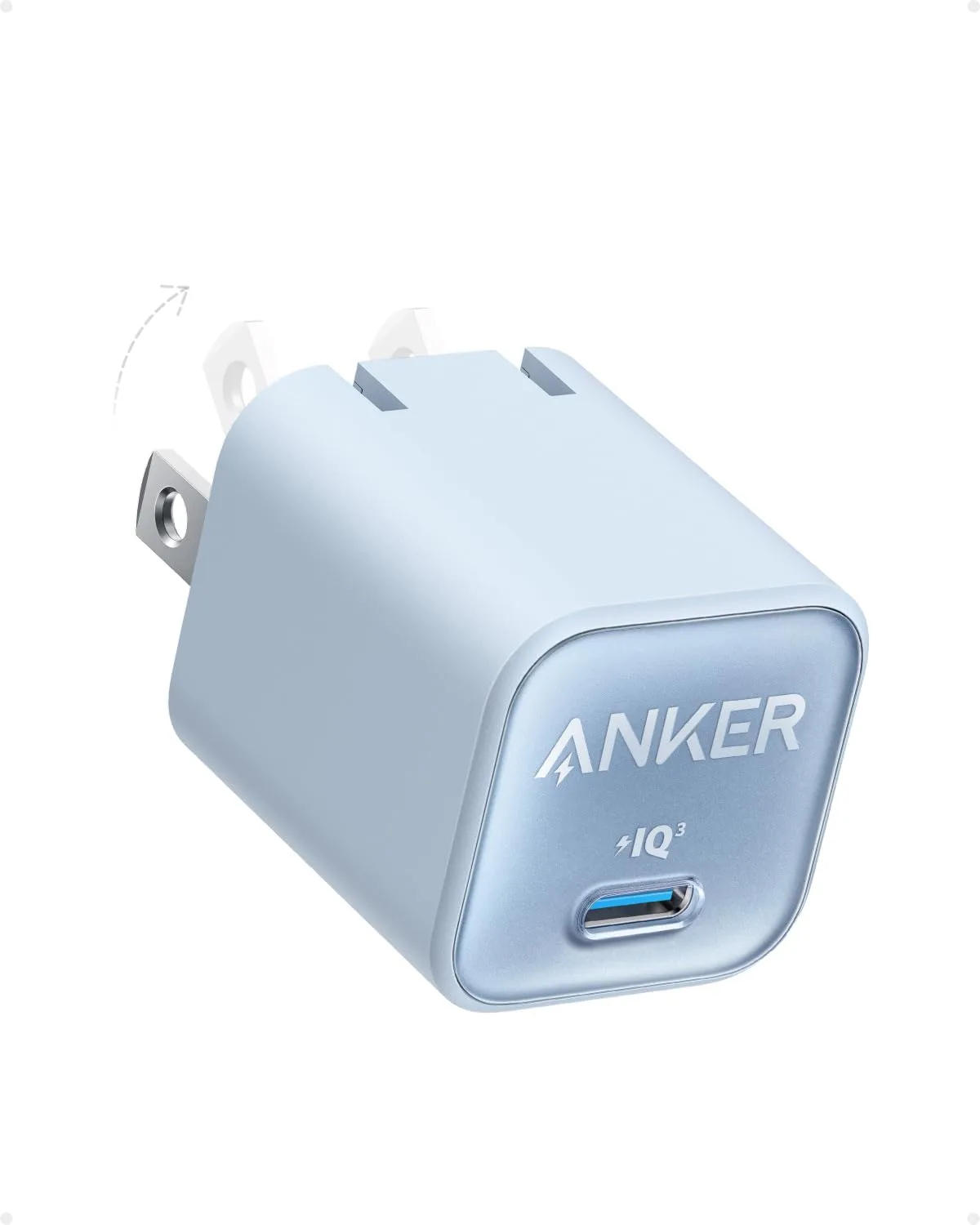 Anker Nano Phone Charger, 30W Portble and Foldable USB C GaN Charger (Blue)