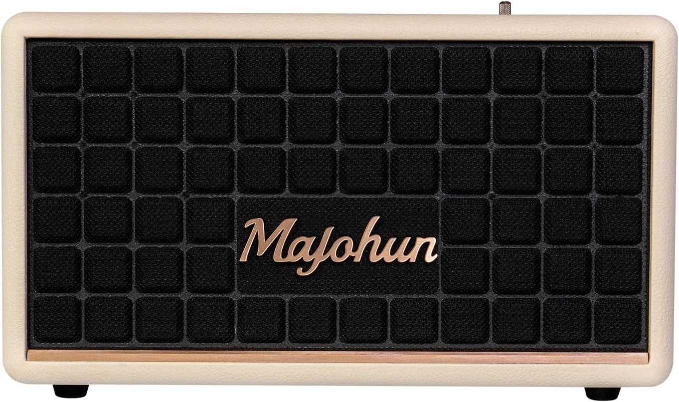 120W Peak Vintage Wood Bluetooth 5.4 Speaker, TWS Stereo Loud Stereo Sound with Bass and Treble Controls | Plug-in Powered | 3.5mm Aux Input(White)