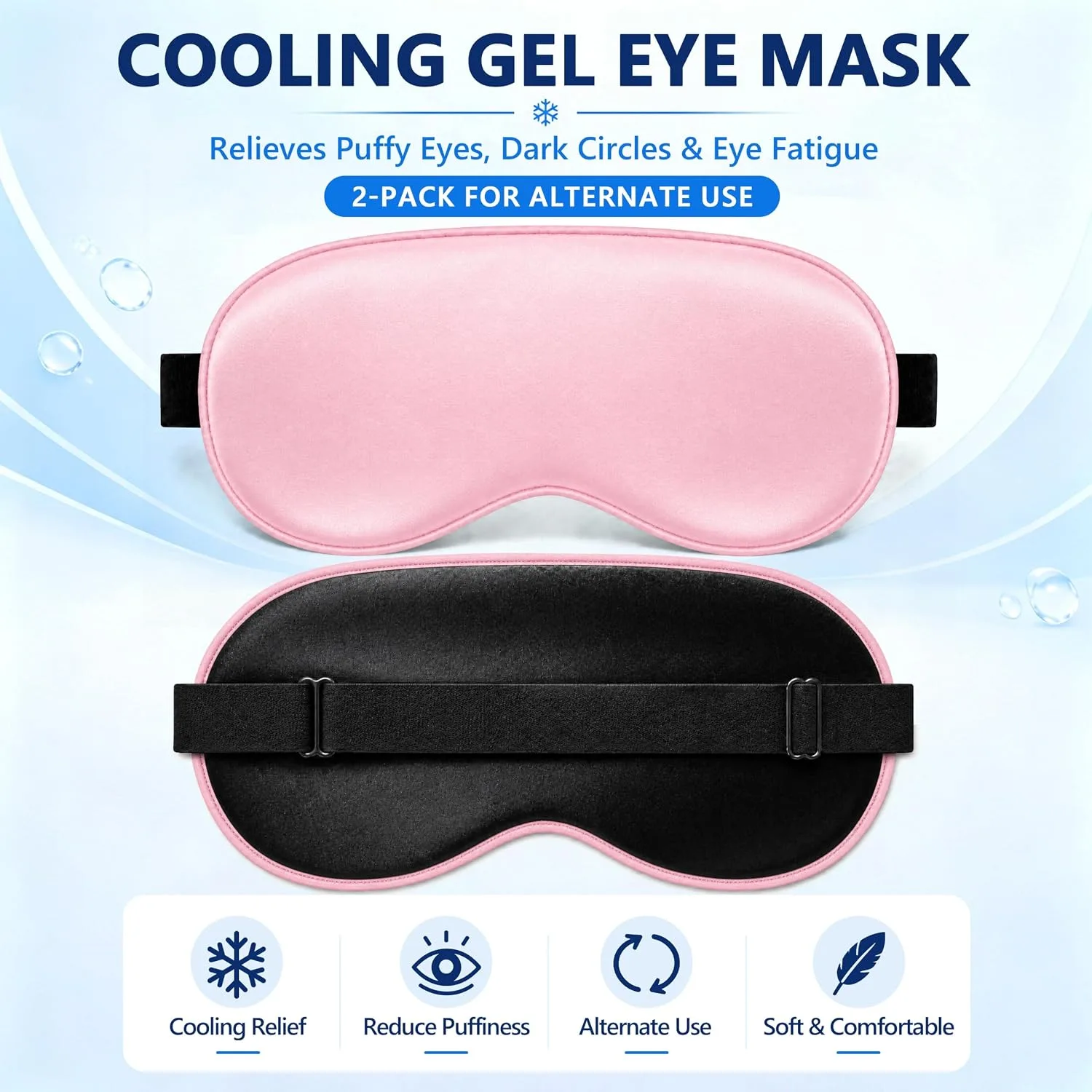 2 Pack Cooling Eye Mask for Puffy Eyes, Migraine Relief, Black & Pink