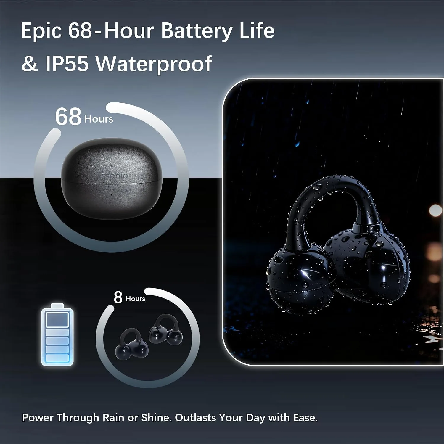 Open Ear M30 Earbuds, Bluetooth 6.0 Wireless Ultra Audio, ENC AI Air Conduction Headphones, 60H Playtime, Stereo Sound, Touch Control, Premium Clip-On Open-Ear Earphones for Office & Daily Use, Black
