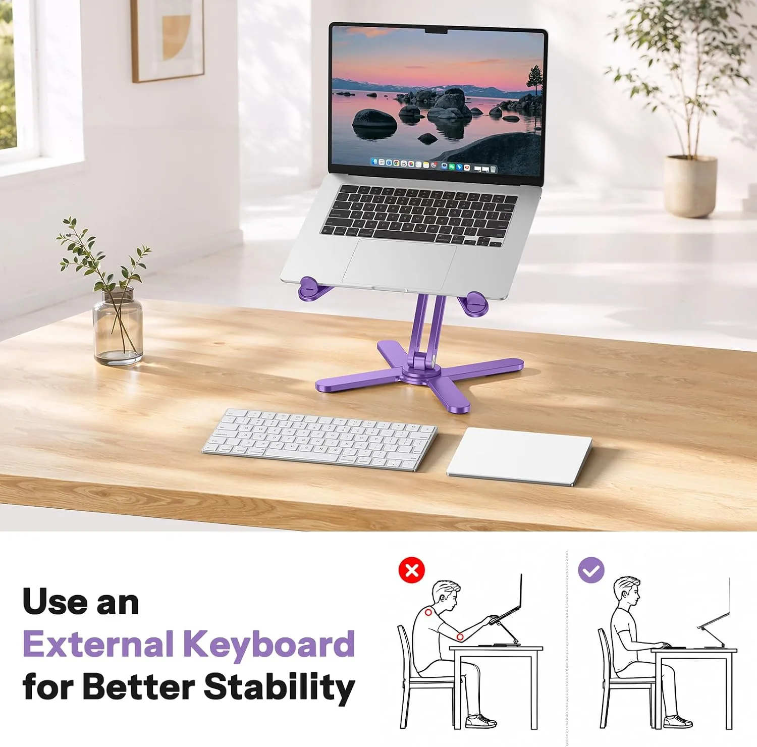 OMOTON LA10 360° Rotating Laptop Stand Riser Foldable for Desk, Purple