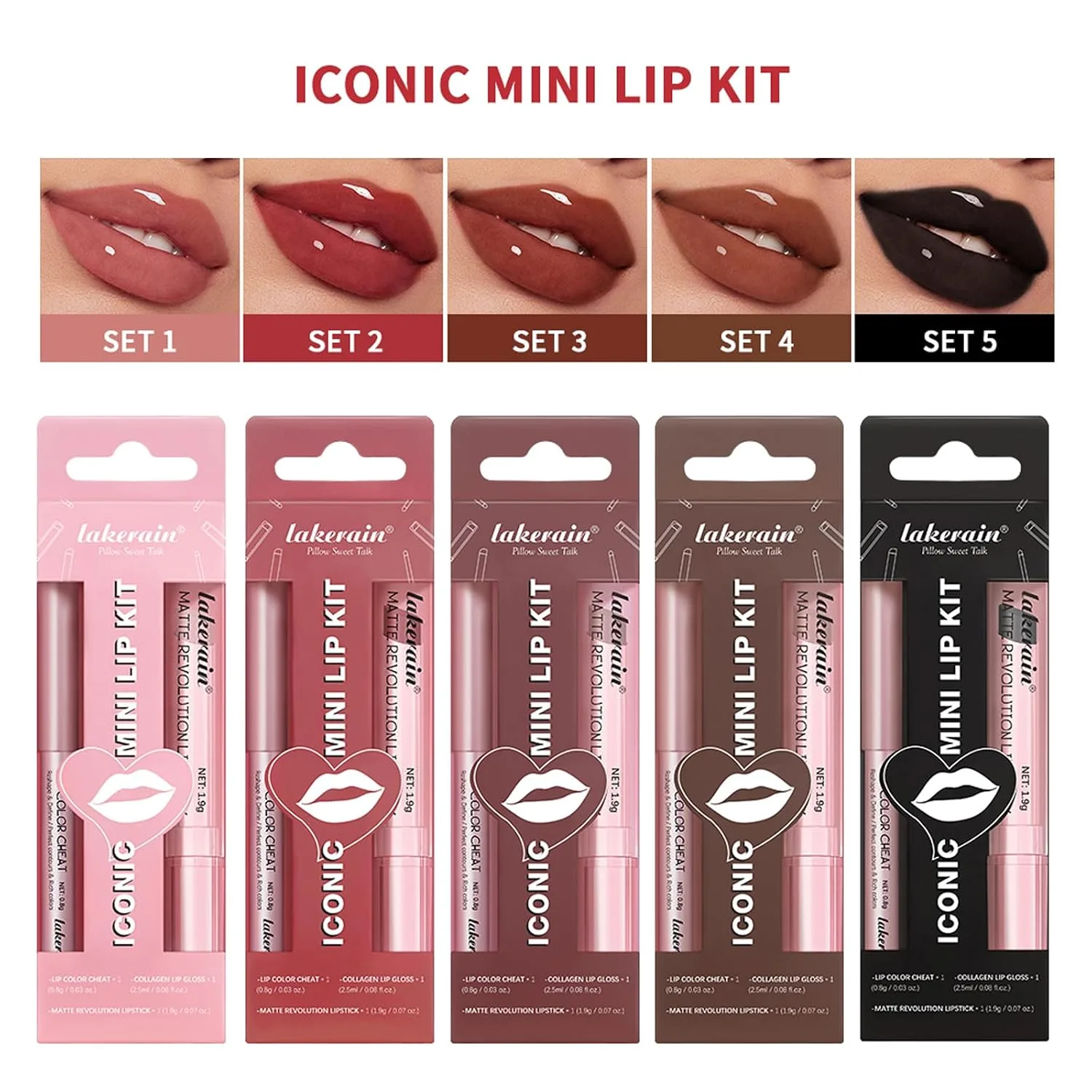 BestLand 3Pcs Lip Liner, Lipstick and Lip Gloss Set, Lip Combo Sets (Black)