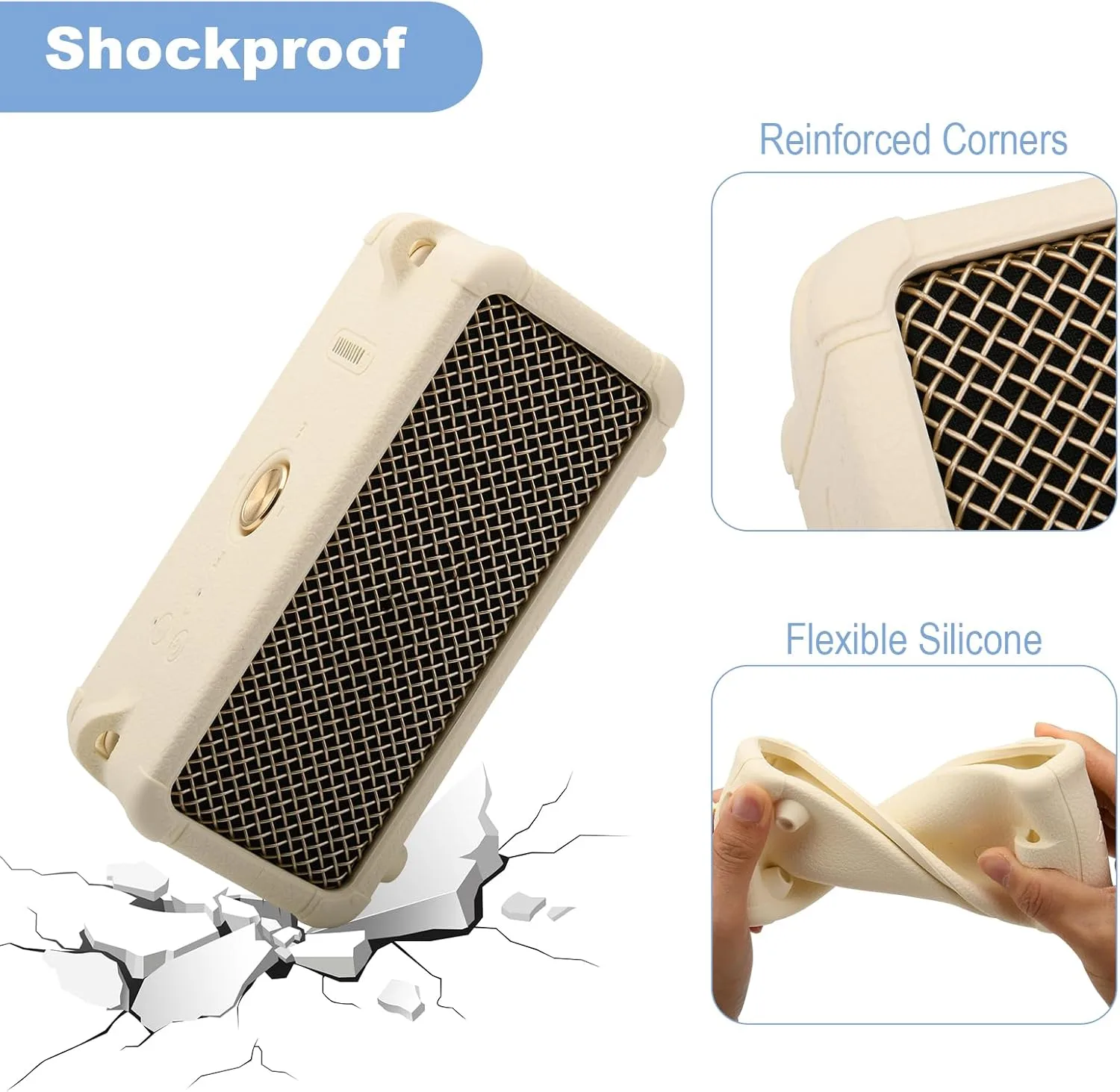 Silicone Cover for Marshall Emberton III Speaker, Soft Silicone Case Replacement Protective Skin Cover Portable Travel Sleeve with Shoulder Strap (Case Only) (Cream)