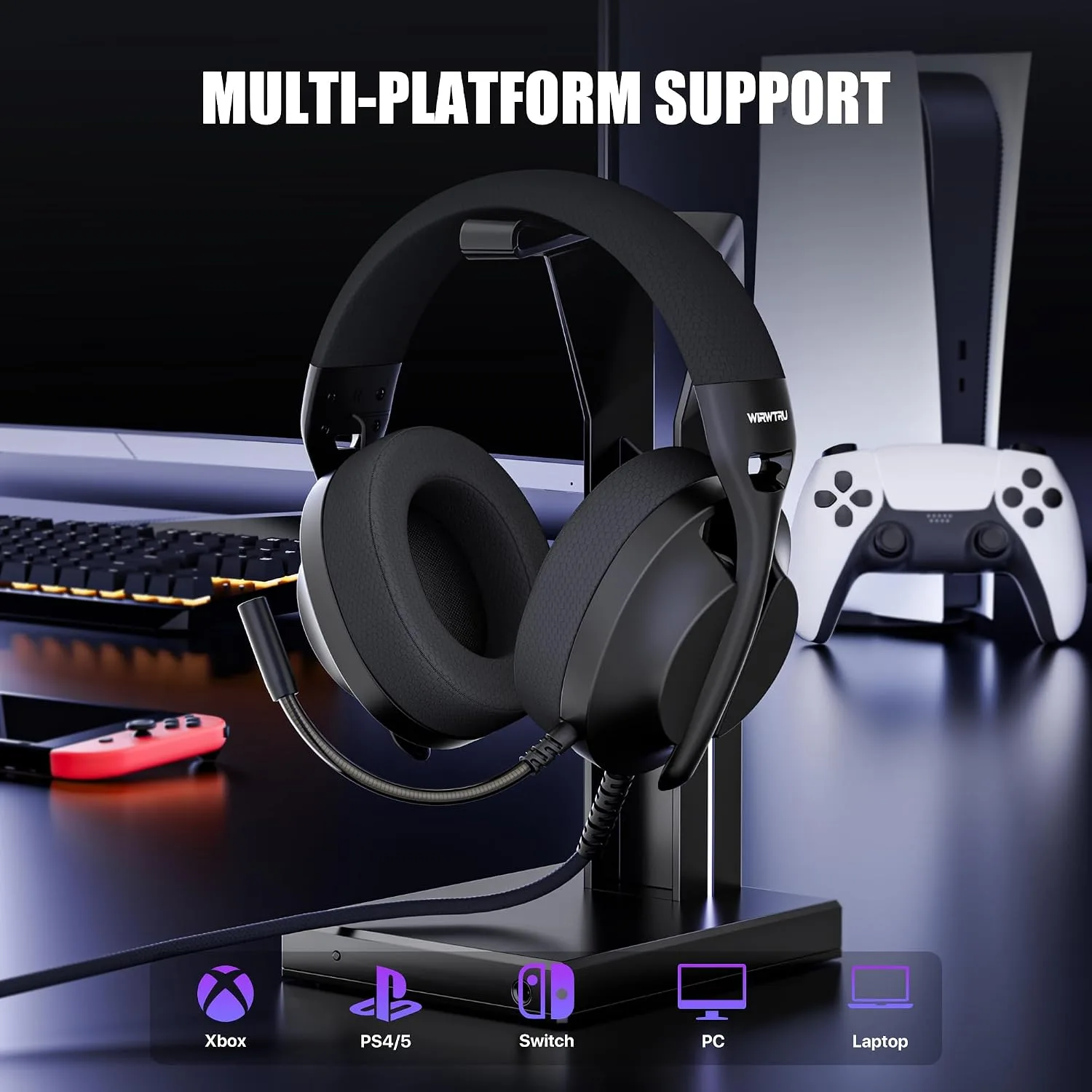 WIRWTRU Wired Gaming Headset for PS5, Xbox, Xbox Series X|S, PC, PS4