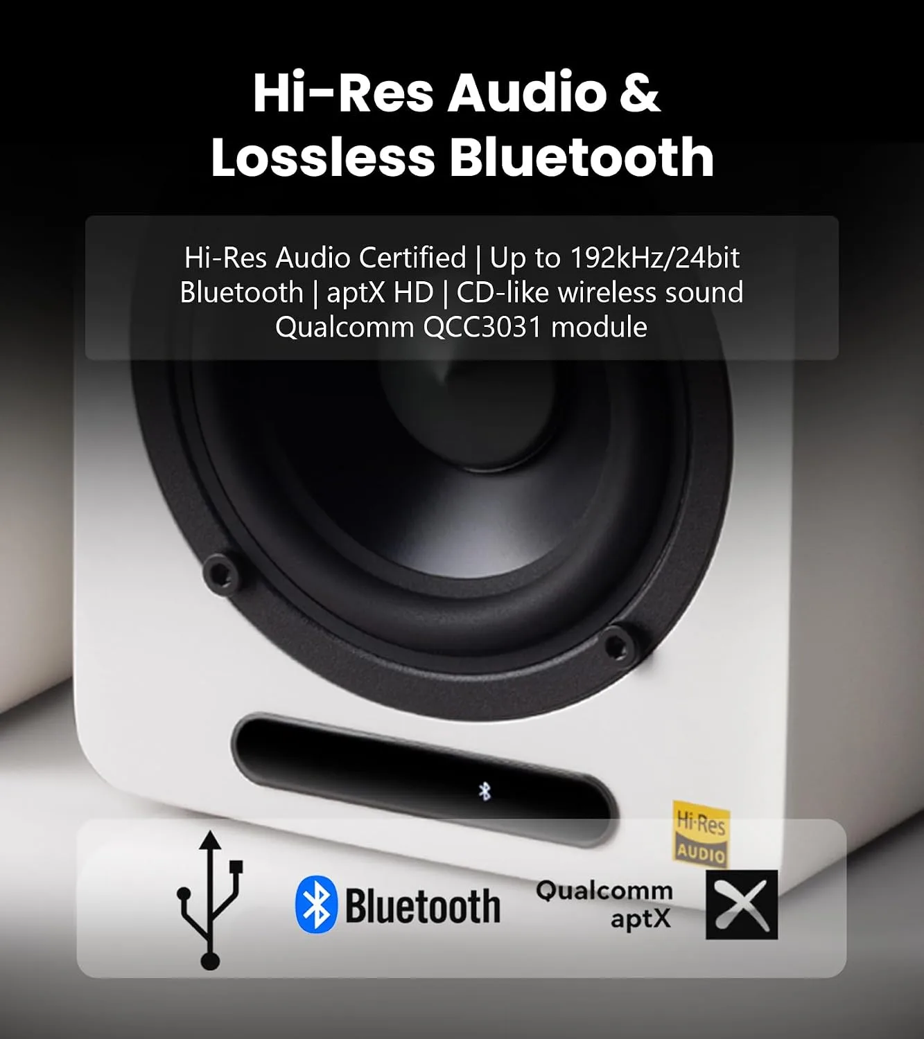 Edifier Airpulse A60 Desktop Hi-Res Bluetooth Bookshelf Speakers, White