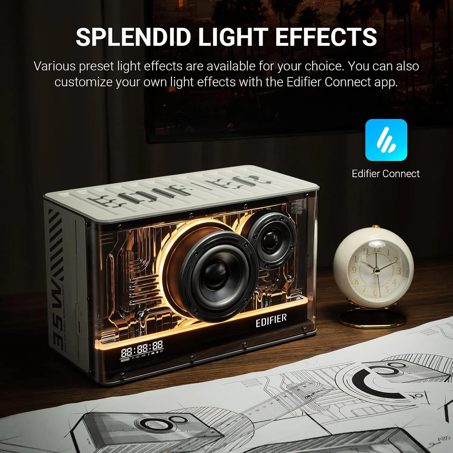 Edifier QD35 Tabletop Bluetooth Speakers, Splendid Light Effects, White
