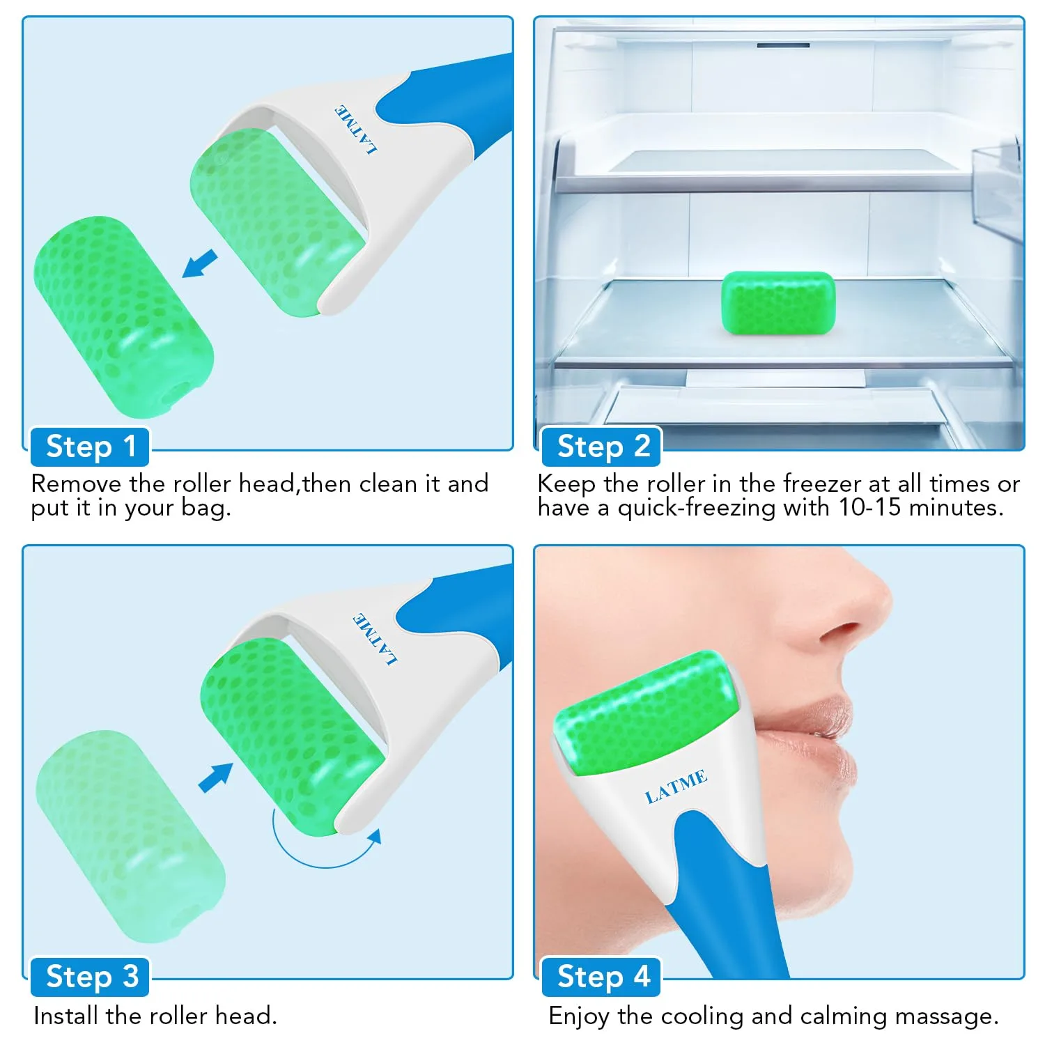 LATME Ice Roller for Face Eyes,Womens Gifts,Face Massager Roller Puffiness Migraine Pain Relief and Minor Injury (Green)