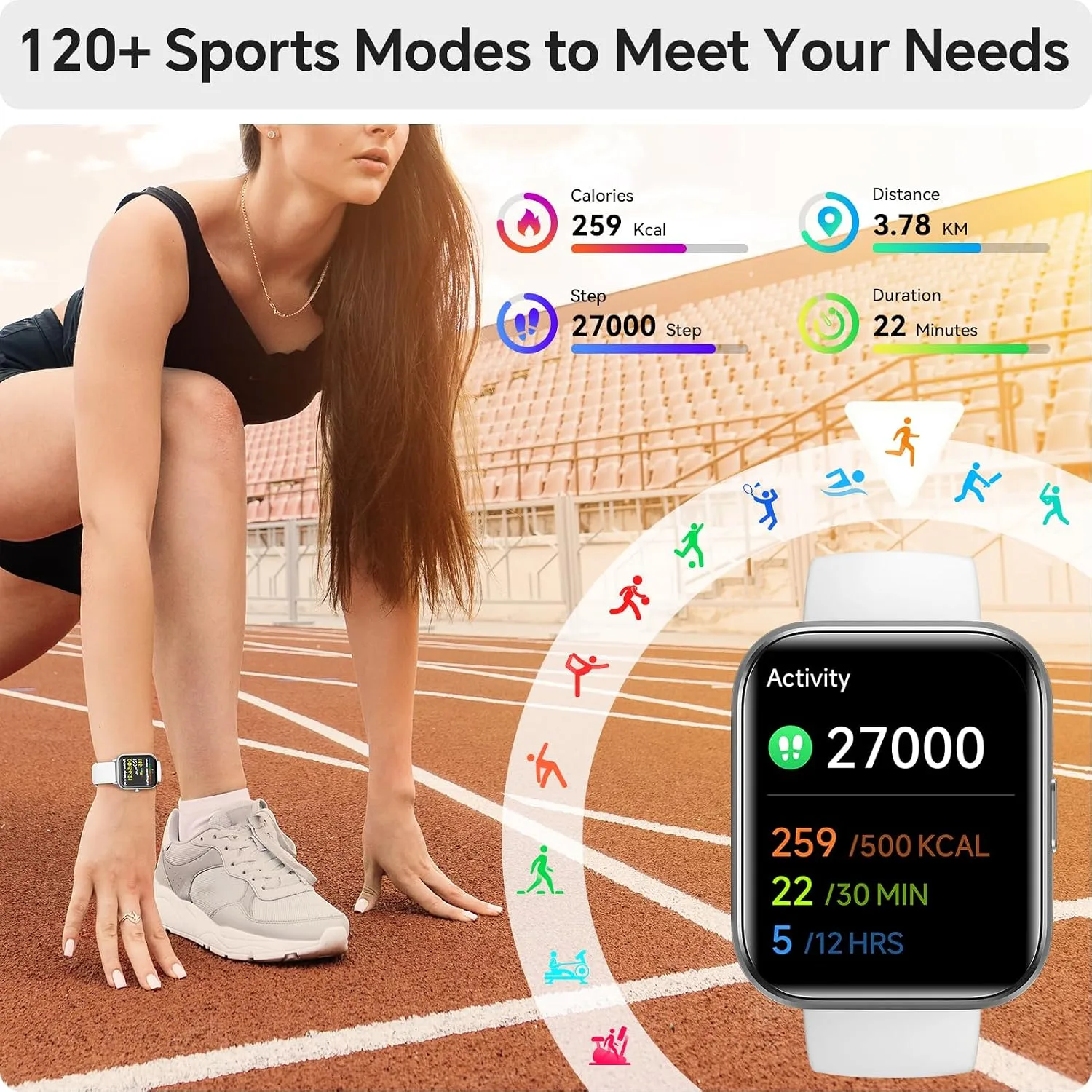 Smart Watches for Women Men, 1.85" Smart Watch Compatible iPhone/Samsung/Android (Answer/Make), Fitness Tracker with Heart Rate/Sleep Monitor, Smartwatch 3ATM Waterproof 120+ Sport Modes, Step Counter