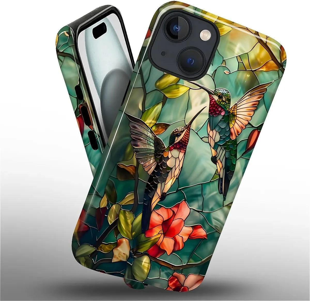 DAIZAG Case for iPhone 15,Mixed 2 Layer Design Shockproof Soft TPU Ddouble Protection Phone Case for iPhone 15-Gorgeous Hummingbird
