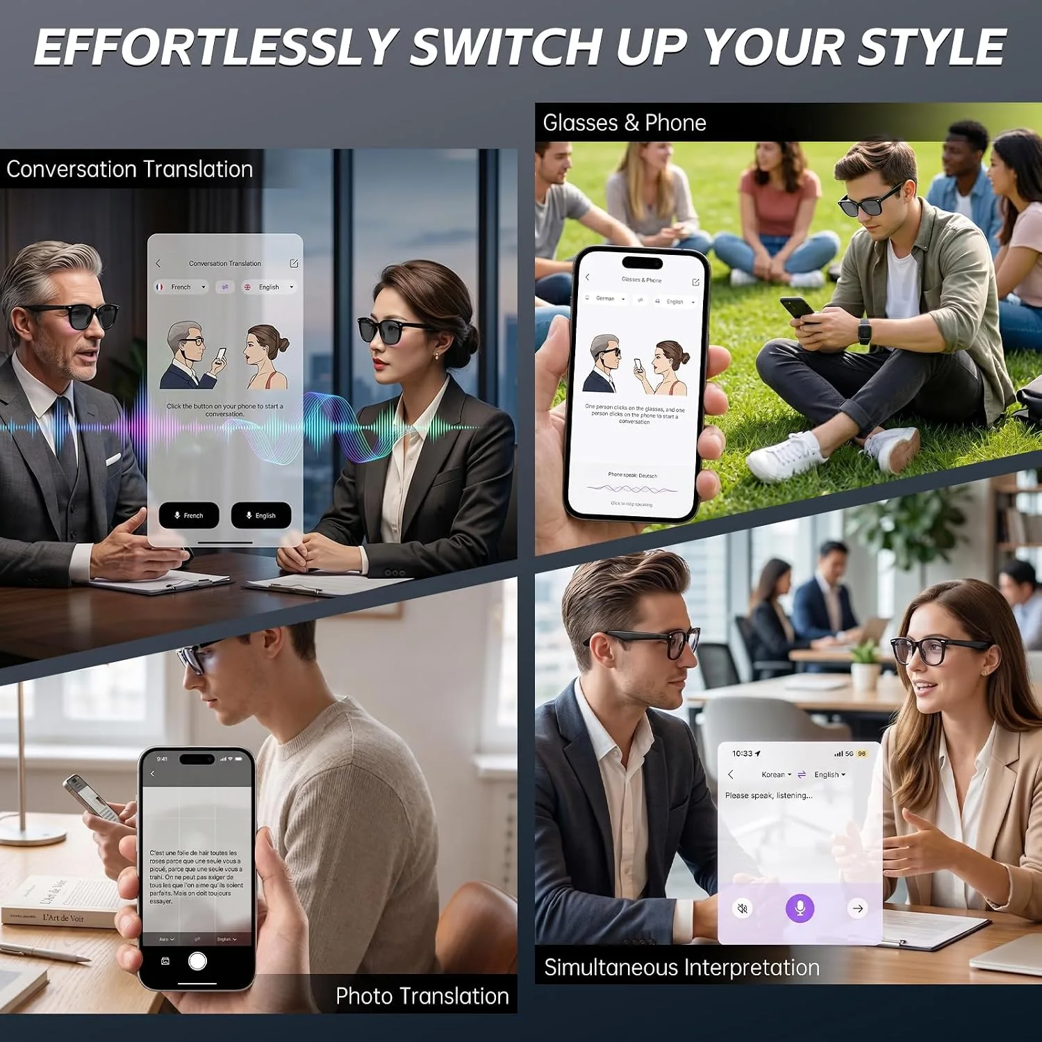 AI Smart Glasses Color Changing Translation Sunglasses Camera-Free Privacy
