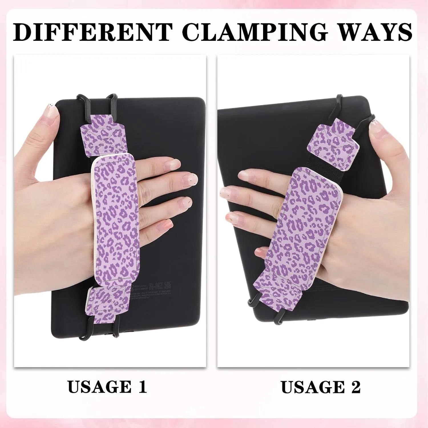 Hand Strap Accessories for Kindle - Purple Leopard Print Finger Grip for 6-8" Paperwhite 11th/12th Generation/Kobo/Sony Ereaders E-Book Tablet Versatile High Elasticity Holder for Reading
