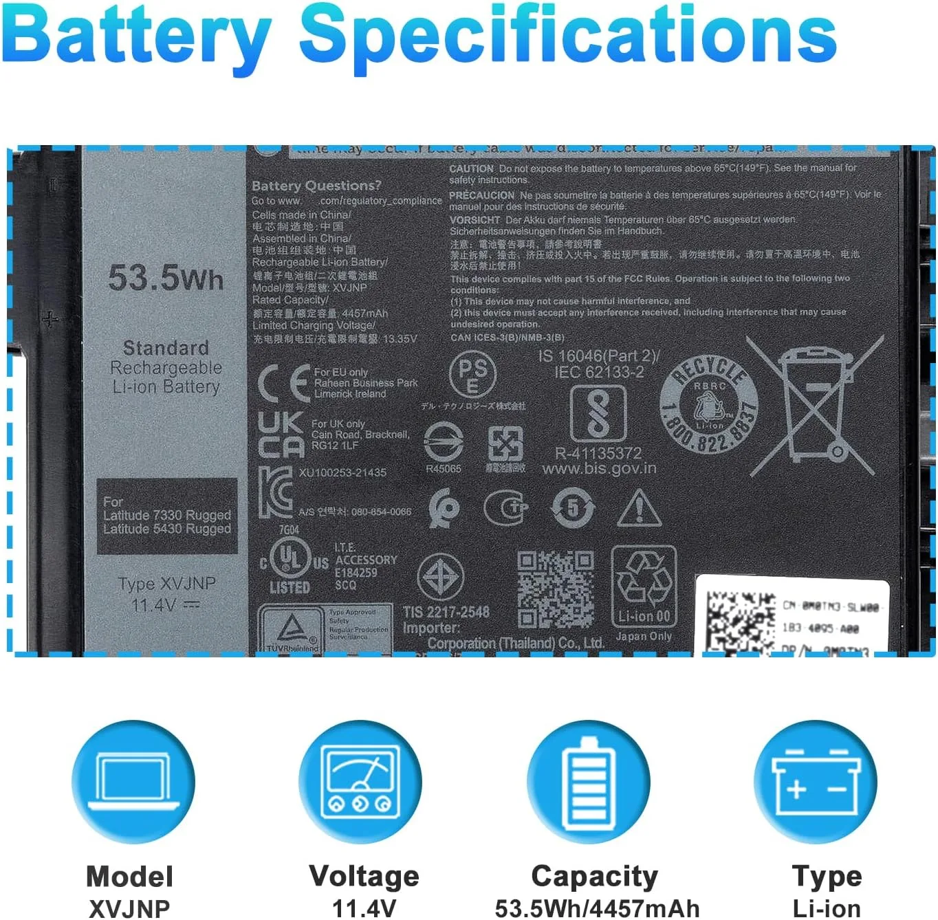 XVJNP Laptop Battery for Dell Latitude 5430 7330 Rugged Extreme