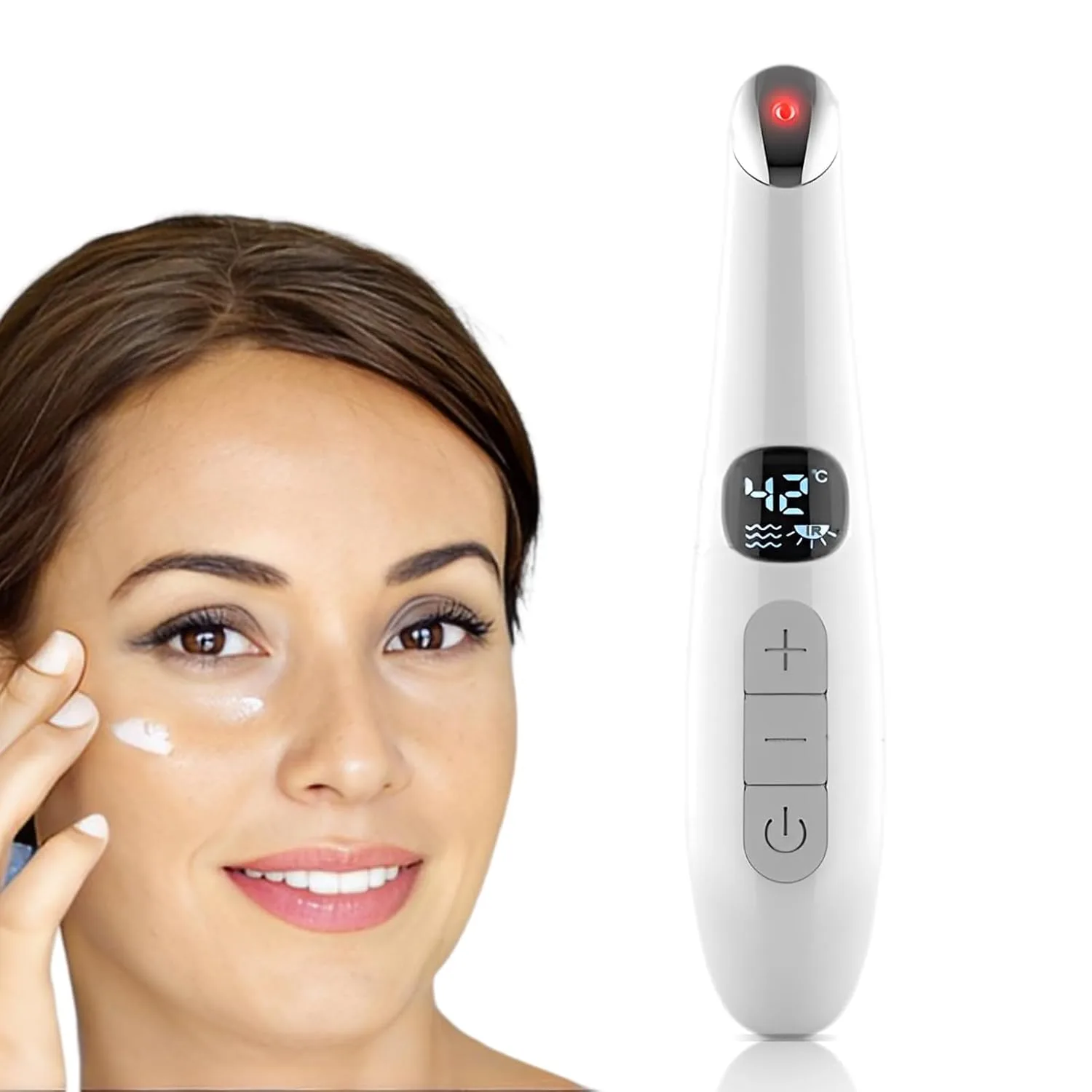 Heated Eye Wand, 3-in-1 Vibrating Eye Lift Wand, White