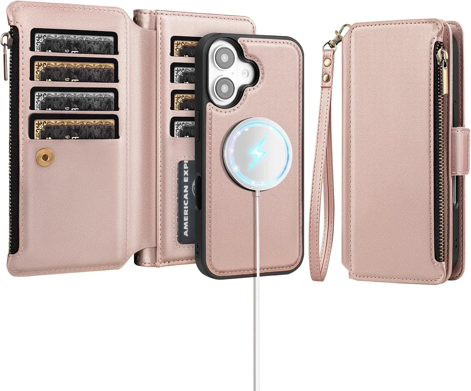 Antsturdy Compatible with MagSafe iPhone 16 Wallet Case,Rose Gold