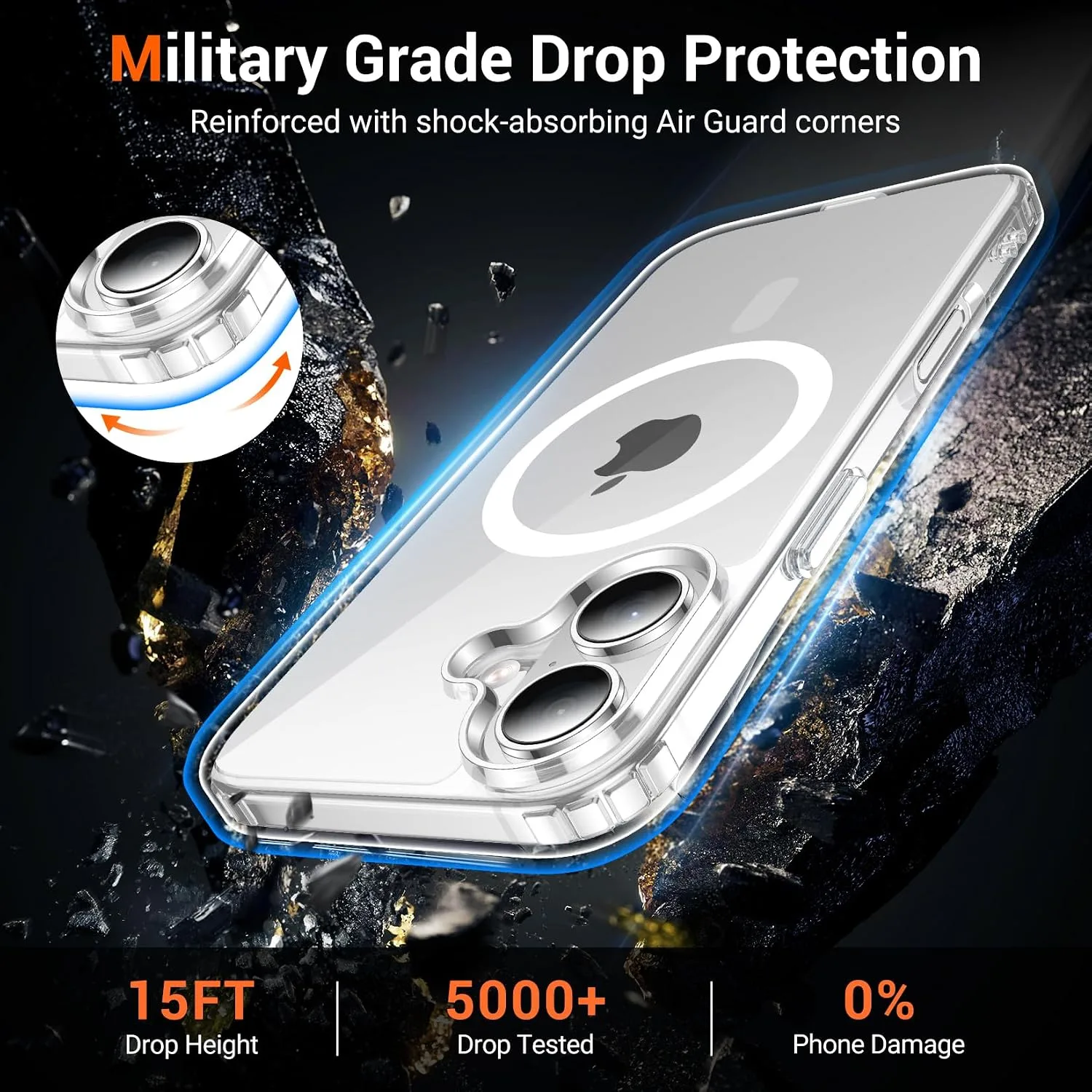 Temdan for iPhone 16 Case with Screen Protector Clear