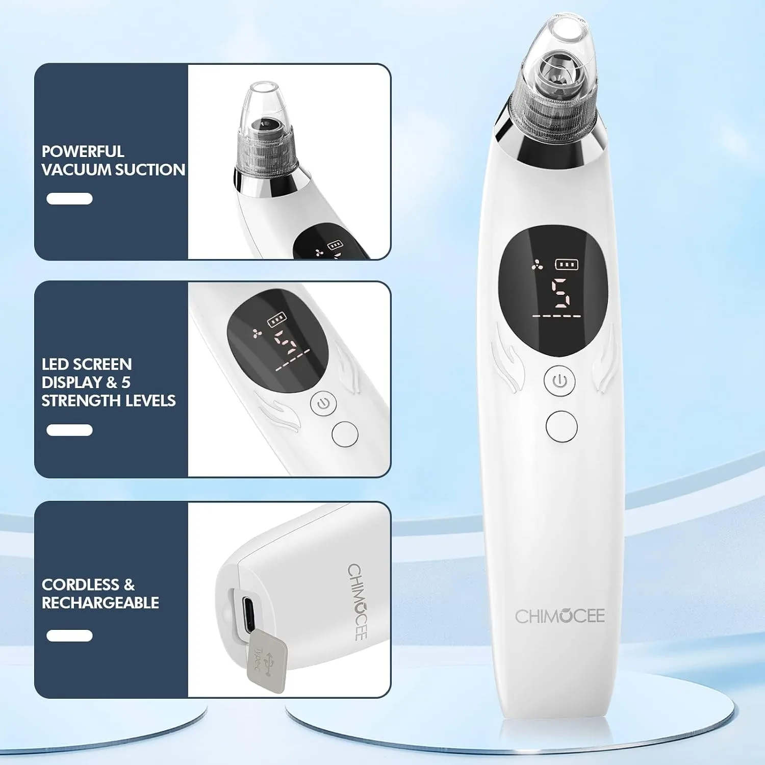 Blackhead Remover Pore Vacuum, Upgraded Black Head Remover for Face, Electric Acne Comedone Whitehead Extractor Tools-5 Suction Power, 5 Probes, USB Rechargeable Pimple Popper Tool Kit