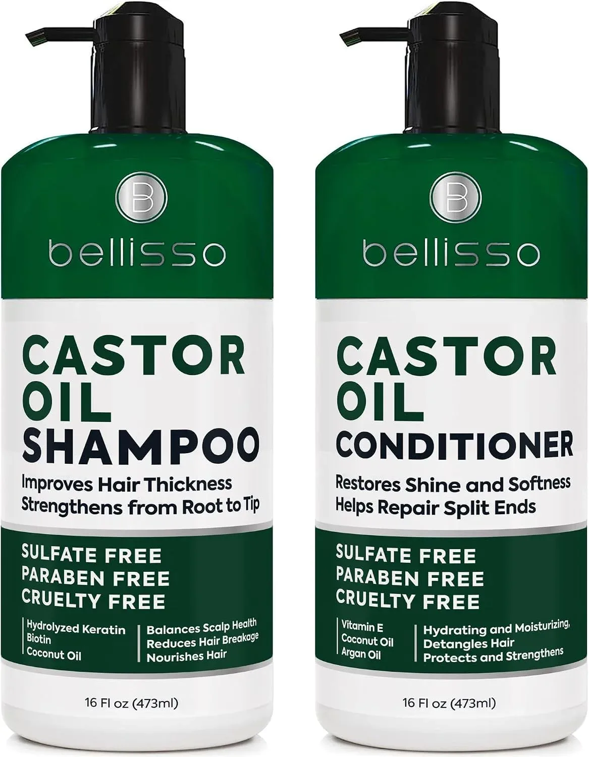Set de Champú y Acondicionador de Aceite de Ricino Bellisso para Cabello Fino