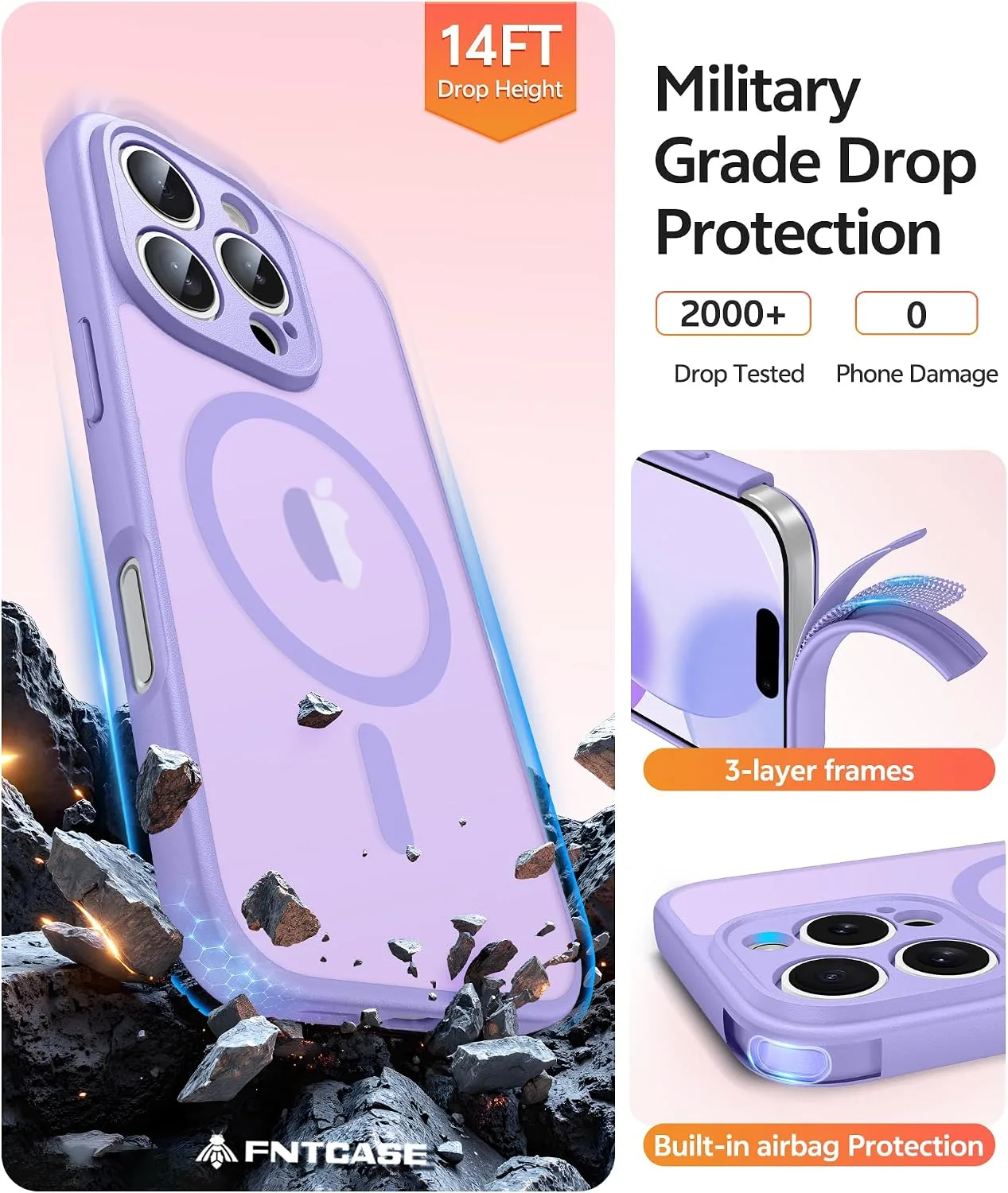 FNTCASE for iPhone 16 Pro Max Case, Fit for Magsafe, Light Purple