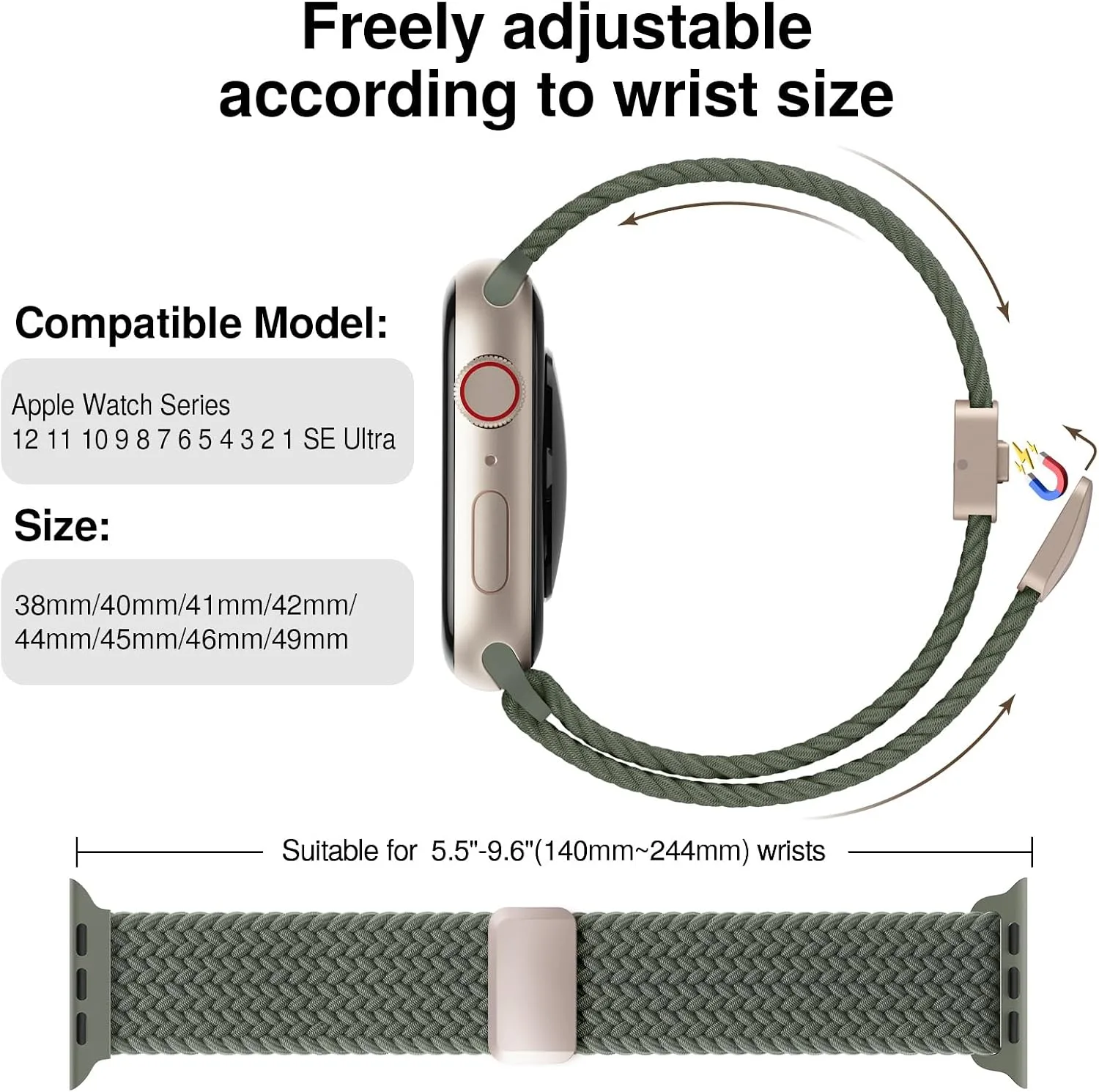 Braided Stretchy Magnetic Sport Band for Apple Watch Bands for Women Men