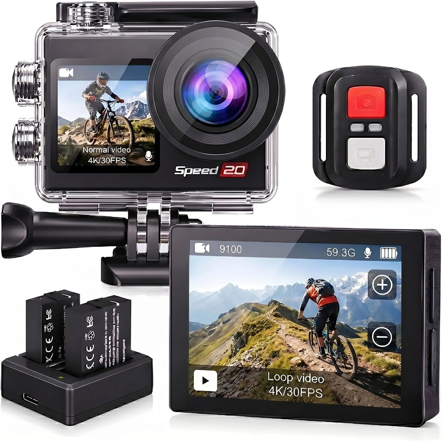 4K Action Camera 20MP Touch Screen WiFi EIS 131FT Waterproof