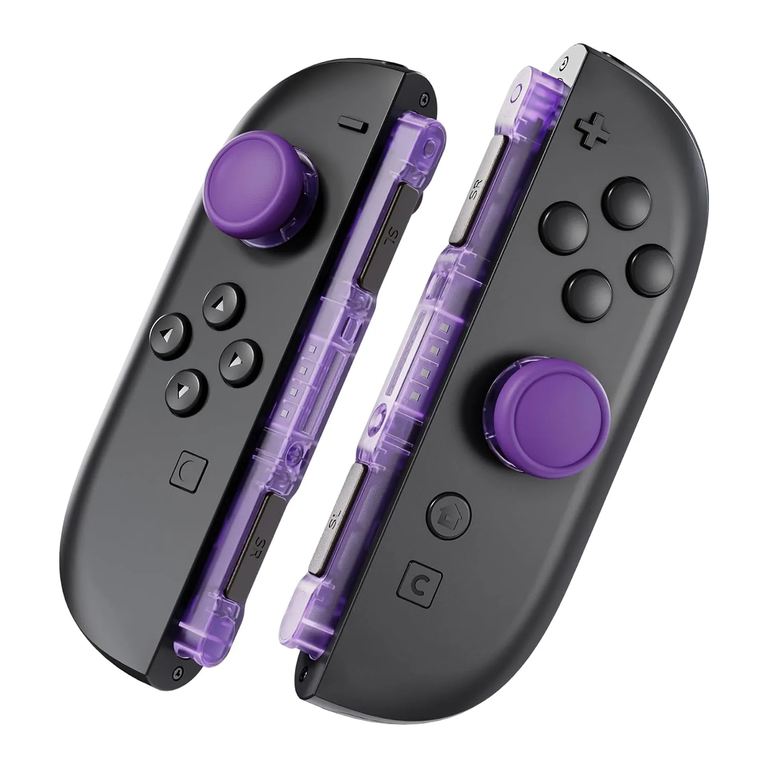 eXtremeRate Replacement 3D Joystick & Thumb Grips & Side Rail Shell Buttons for Nintendo Switch 2 JoyCon, Console Rail Stickers Left Right Analog Thumbsticks Caps for Switch 2 - Clear Atomic Purple