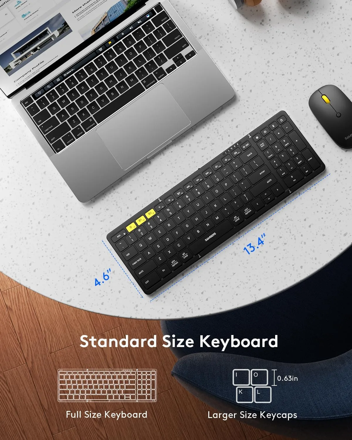Foldable Keyboard and Mouse, Samsers Folding Bluetooth Keyboard Combo, 2.4G + BT5.0 x 2, Full-Size Portable Travel Keyboard & Rechargeable Wireless Mouse for Windows Android iOS Mac OS, Elegant Black