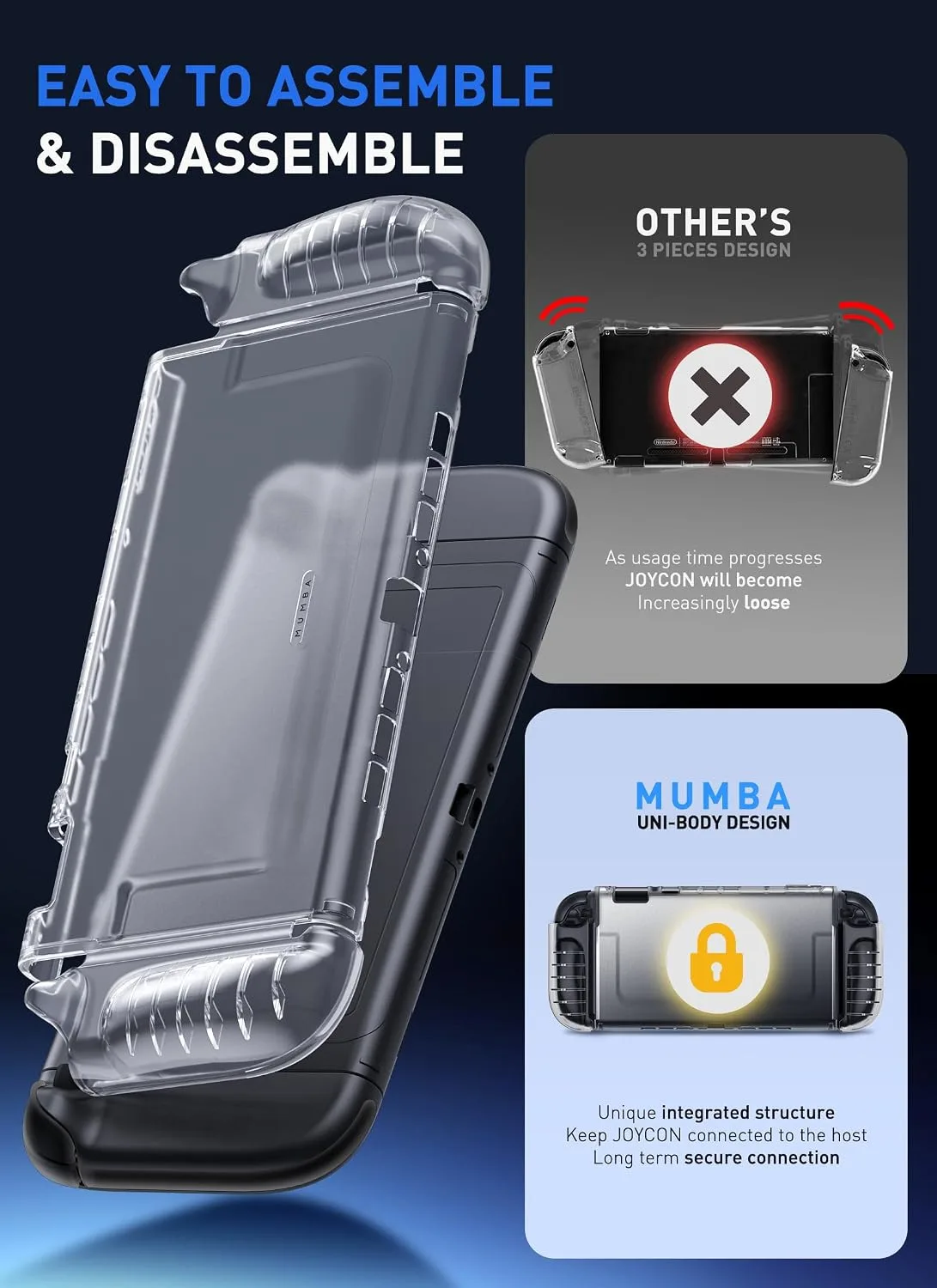 Mumba Clear Case for Nintendo Switch 2, One-Piece Dockable Crystal Protective Cover, Quick-Release Joy-Con, Upgraded Anti-Yellowing, Military-Grade Protection Ultra Slim Shell for Switch 2, Clear