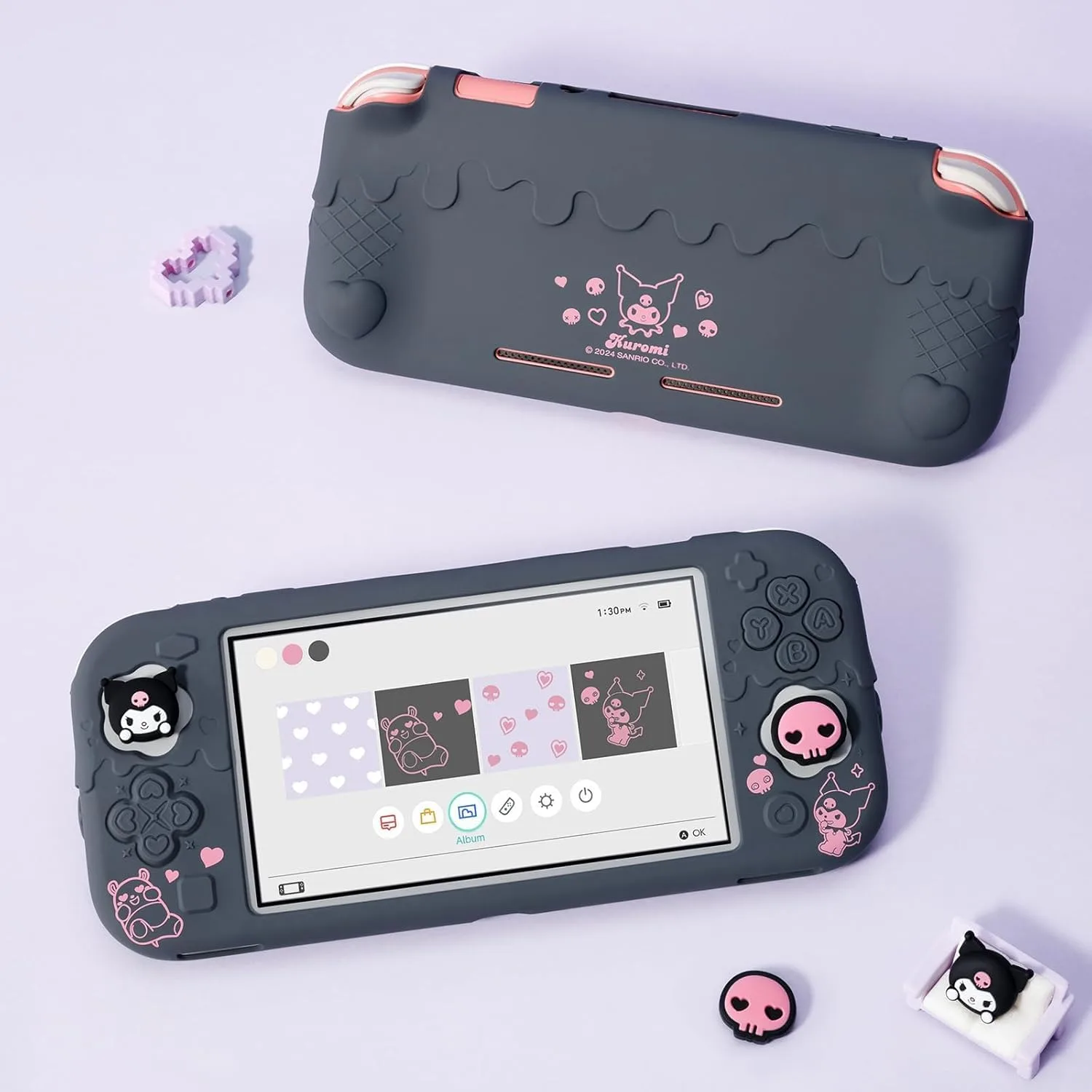 Kuitmor Switch Lite Protective Case,Soft Silicone Protective Shell,Anti-Scratch Protective Cover Case for Switch Lite with 2 Thumb Grip Caps（Purple Kuromi）