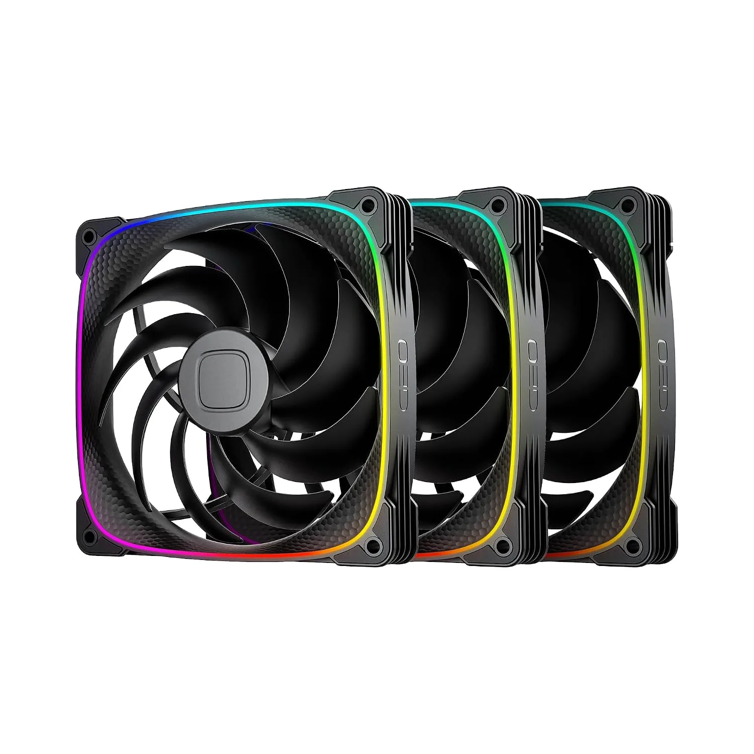 Geometric Future Squama 2503 RGB PWM Fan - 140mm - 3 Pack – Performance & Silent Balance - Dual Lighting Loop - 5V 3pin addressable RGB - 4pin PWM - Black (GEO-S2503B-14T)