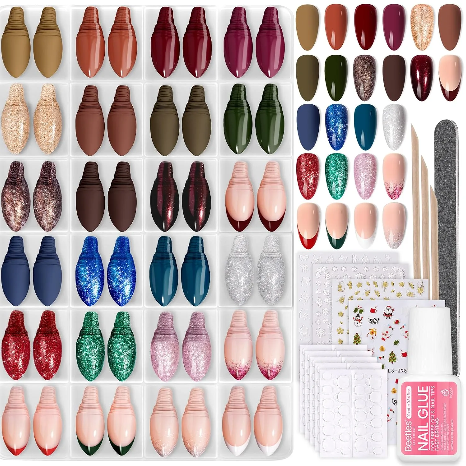 Beetles 720 PCS Short Almond Press On Nails Kit, 24 Colors, 15 Sizes