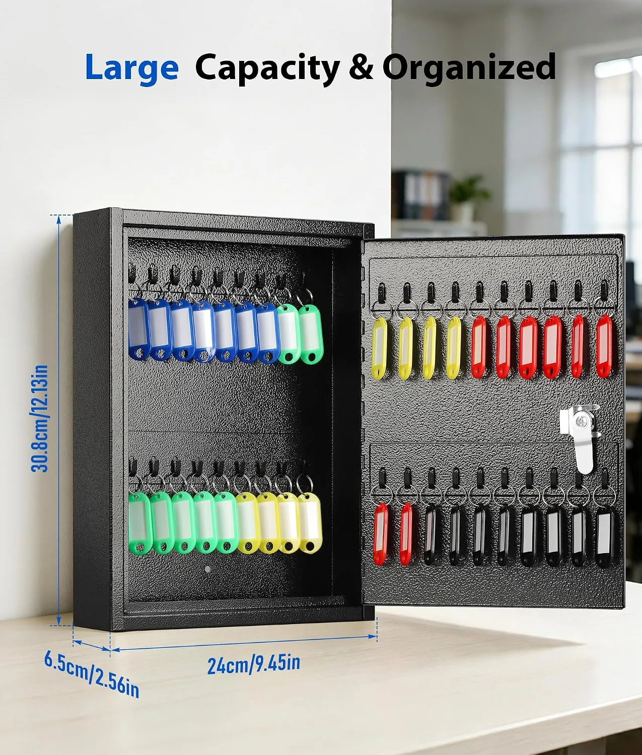 KYODOLED Key Box Wall Mount, 40-Key Cabinet with Key Lock, Black