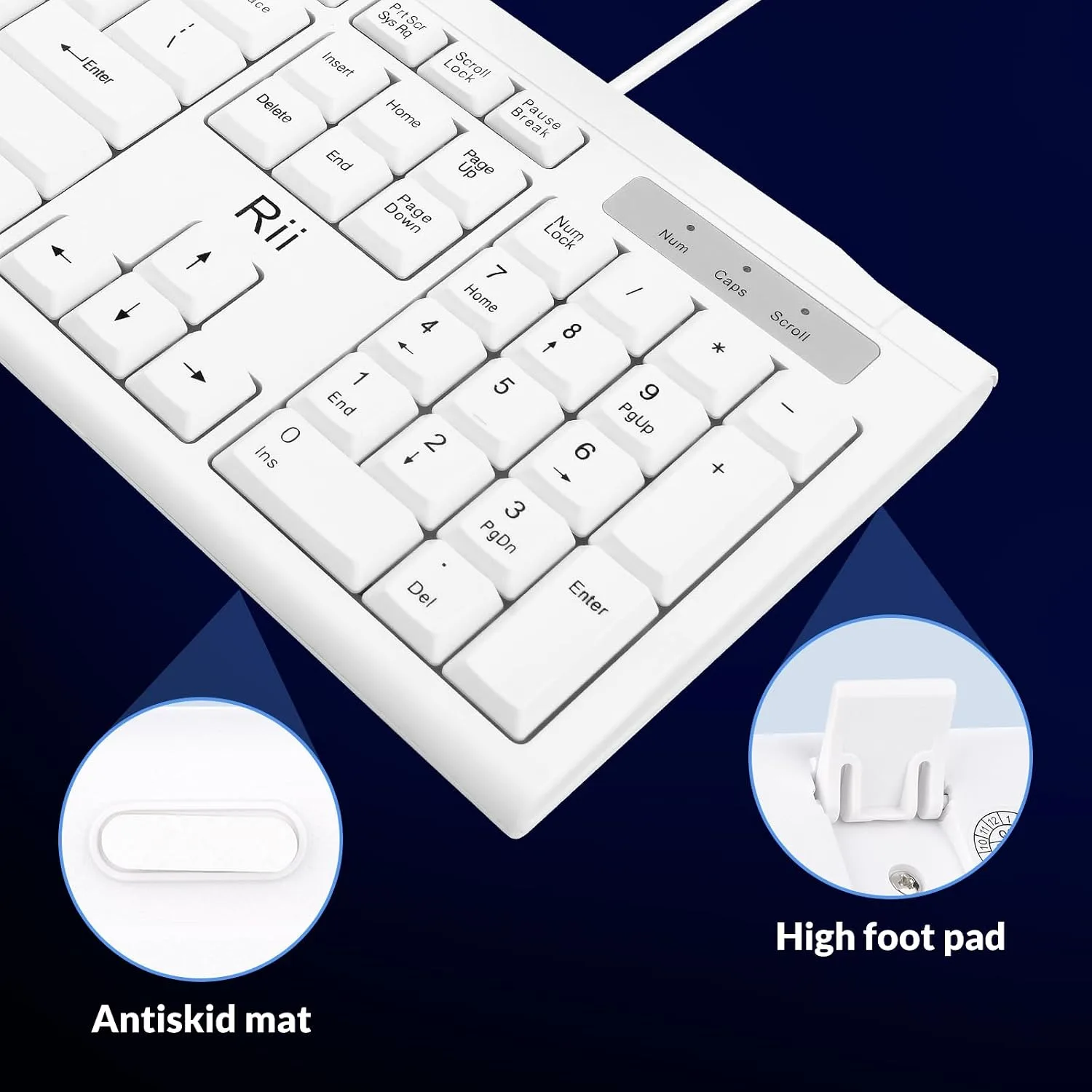 Rii RK907 Ultra-Slim Compact USB Wired Keyboard for MAC and PC-White